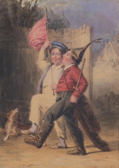 Children Marching: a 19th century watercolor by English artist Robert Farrier