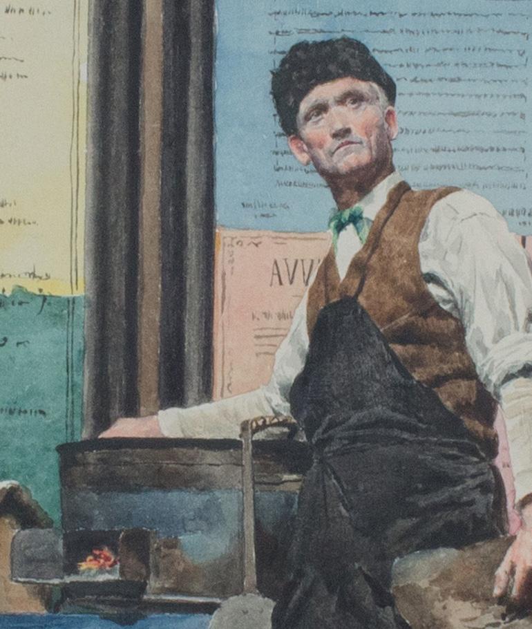 The Chestnut Vendor: an early 20th century Italian watercolor signed A.Mattolini - Realist Art by A. Mattolini