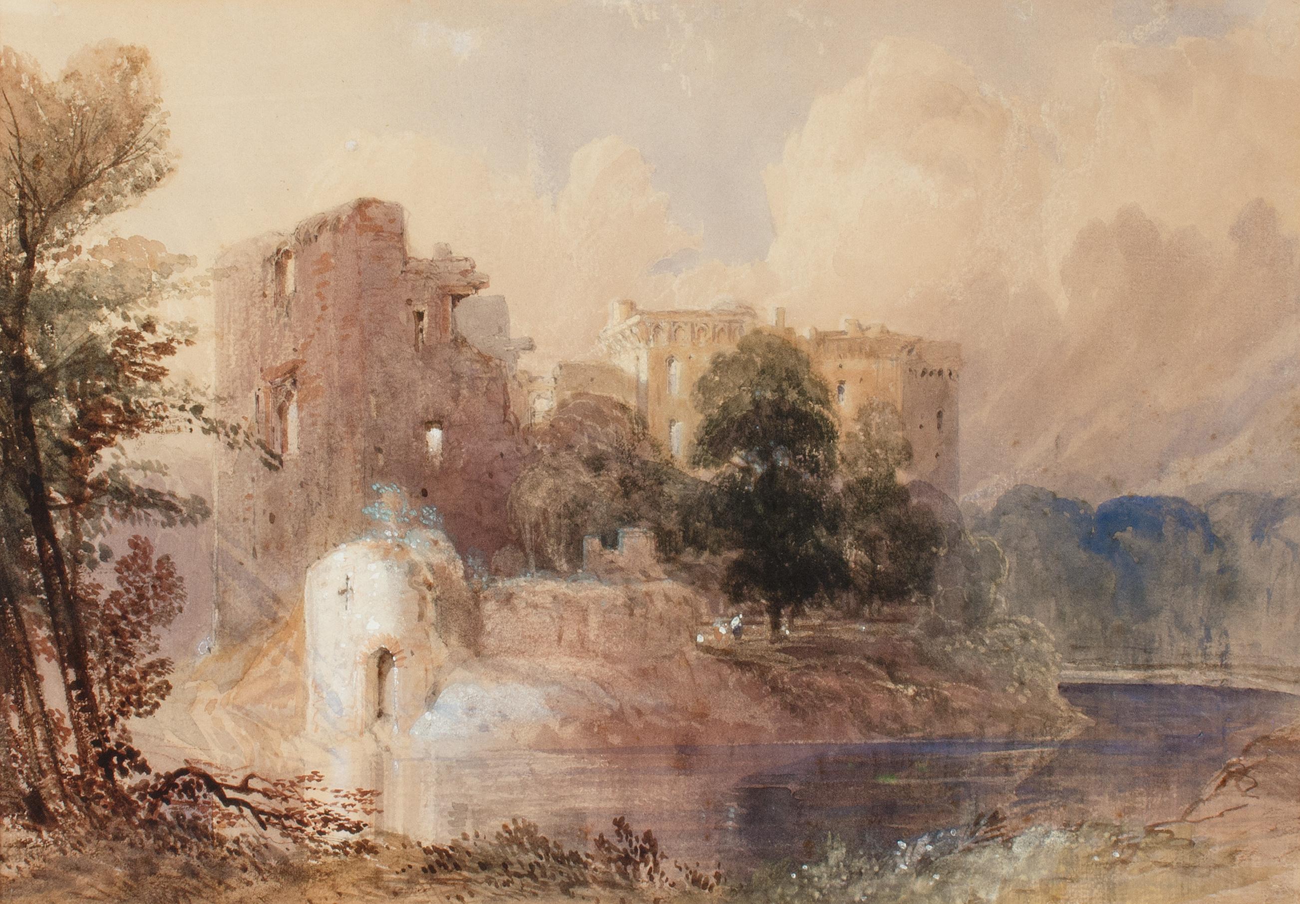 Vue du château de Raglan datant du XIXe siècle, réalisée par l'artiste English David Hall Mckewan. en vente 1