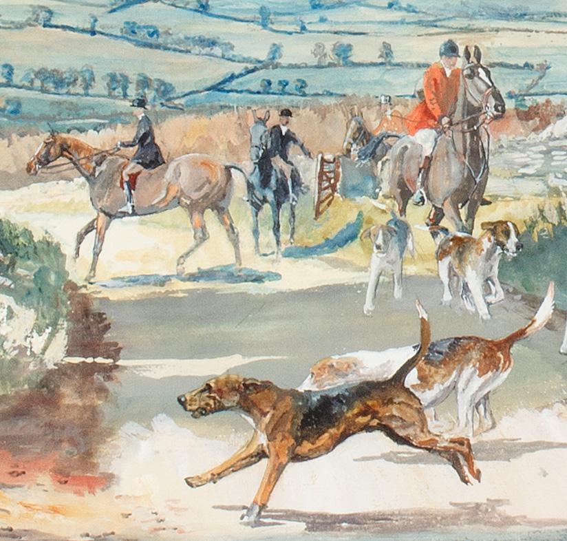 Les chiens des Cotswold du Nord sur la colline de Sudeley : une aquarelle de Michael Lyne en vente 2