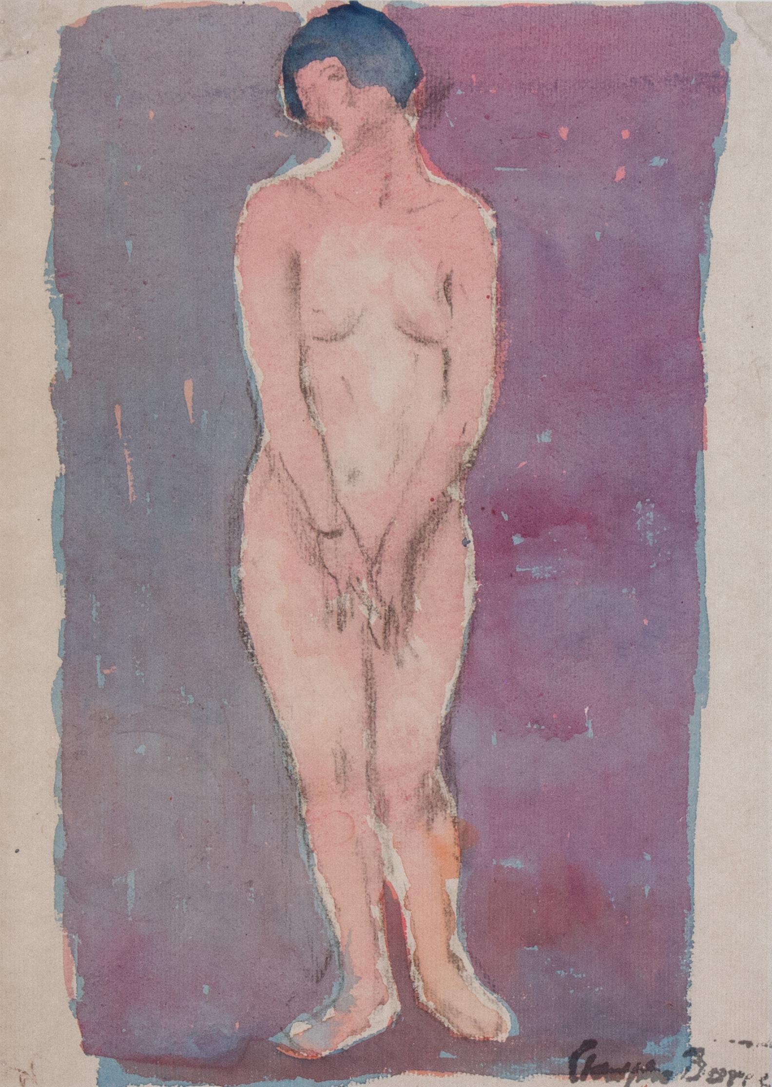 Standing Female Nude watercolor by Philadelphia Artist Adolphe Borie For Sale 1