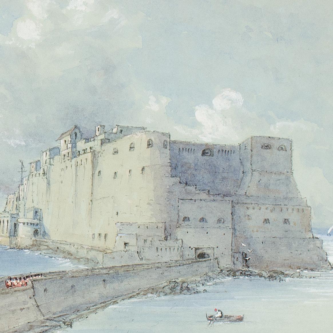 Watercolor featuring Castel dell'Ovo, Naples, 1851 by English Artist Howman For Sale 1