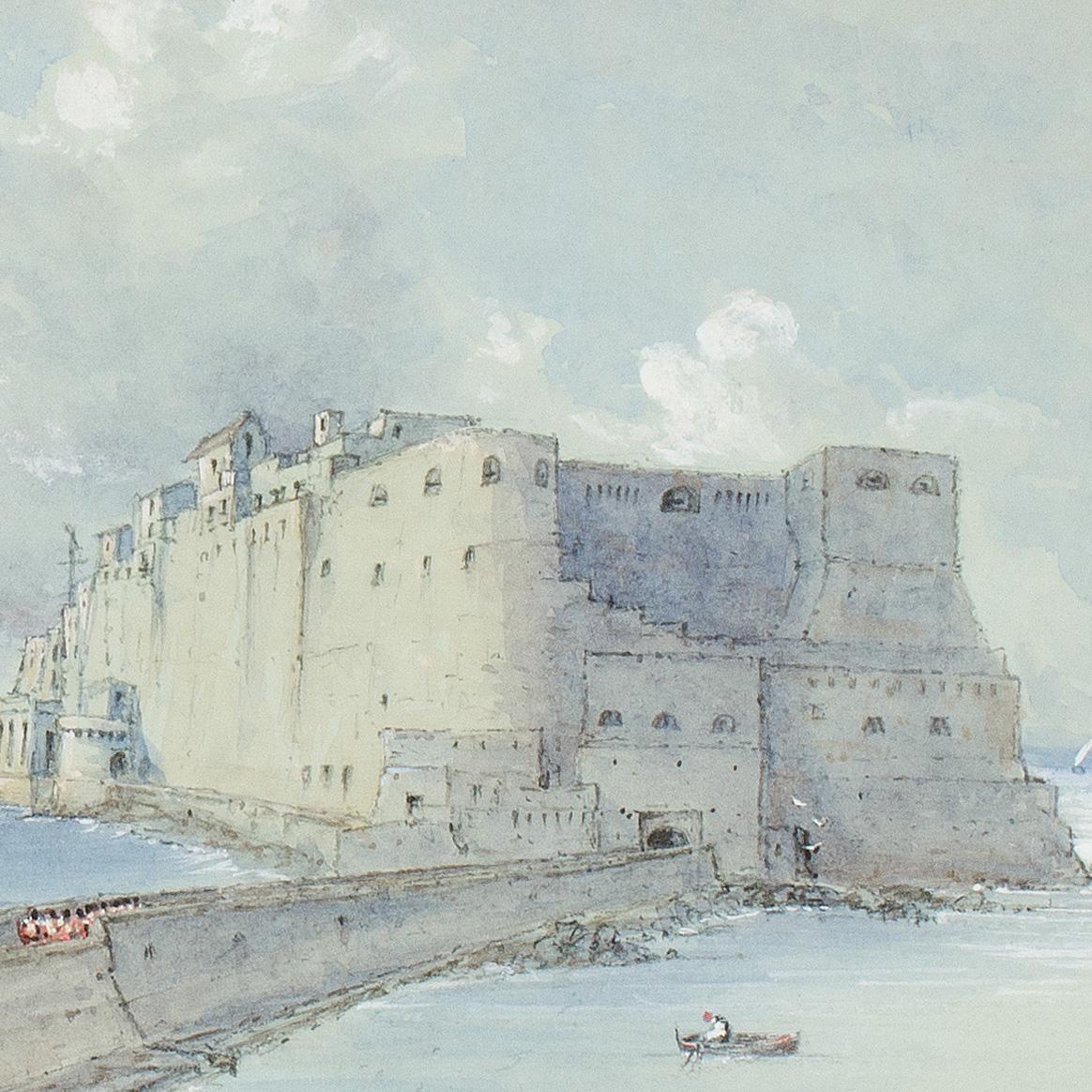 Edward J. Howman
(English, nineteenth century)
Castel dell'Ovo, Naples, 1851

Watercolor and gouache on paper, 7 x 10 inches
Framed: 12 x 15 inches (approx.)
Label on backing verso: (in ink) “