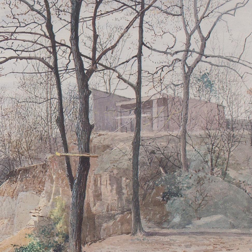 Aquarelle vue de Gayley Street, média Pennsylvanie, 1905 - Réalisme Art par Charles Lewis Fussell