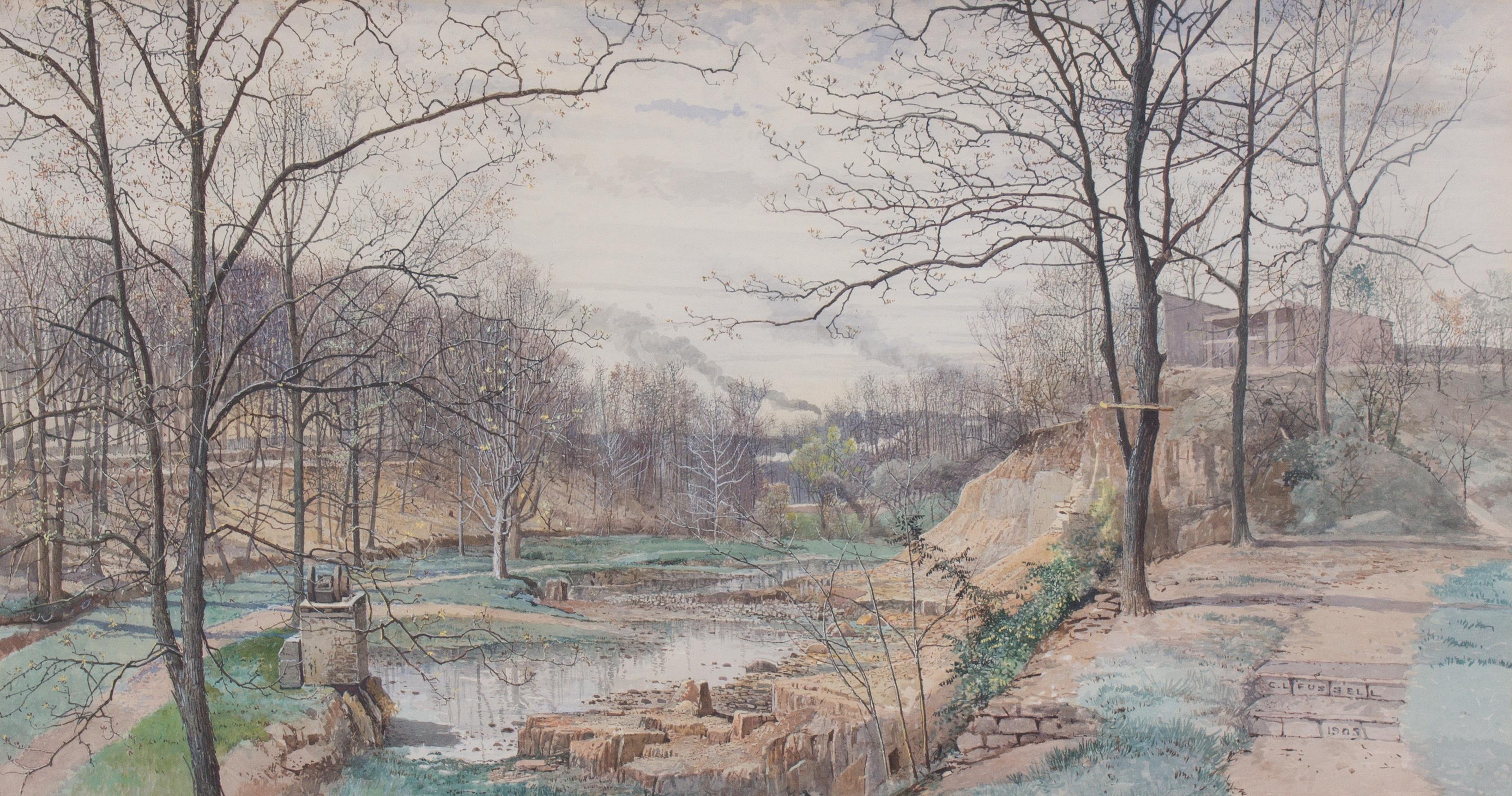 Watercolor View from Gayley Street, Media Pennsylvania, 1905 - Art by Charles Lewis Fussell