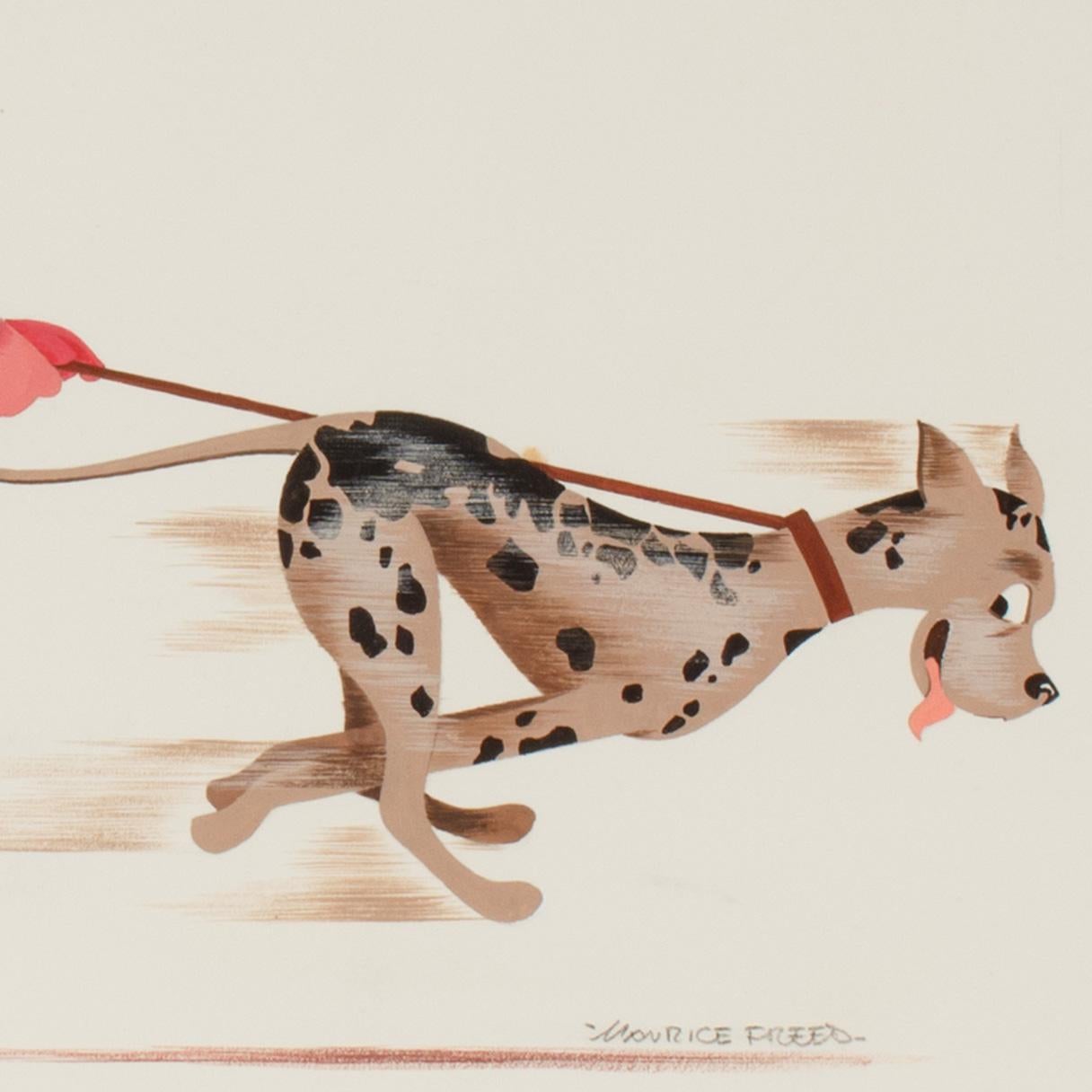 Ilustración humorística de un hombre paseando a su perro por Maurice Freed en venta 1