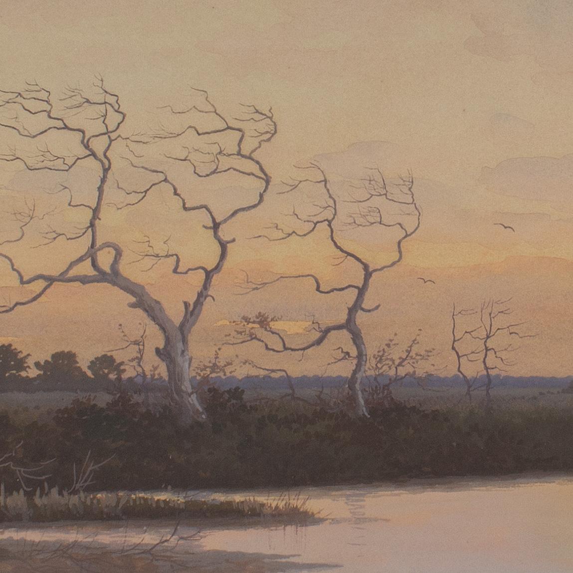 Marais salé du New Jersey Shore, aquarelle du XIXe siècle réalisée par Essig - Réalisme Art par George Emerick Essig