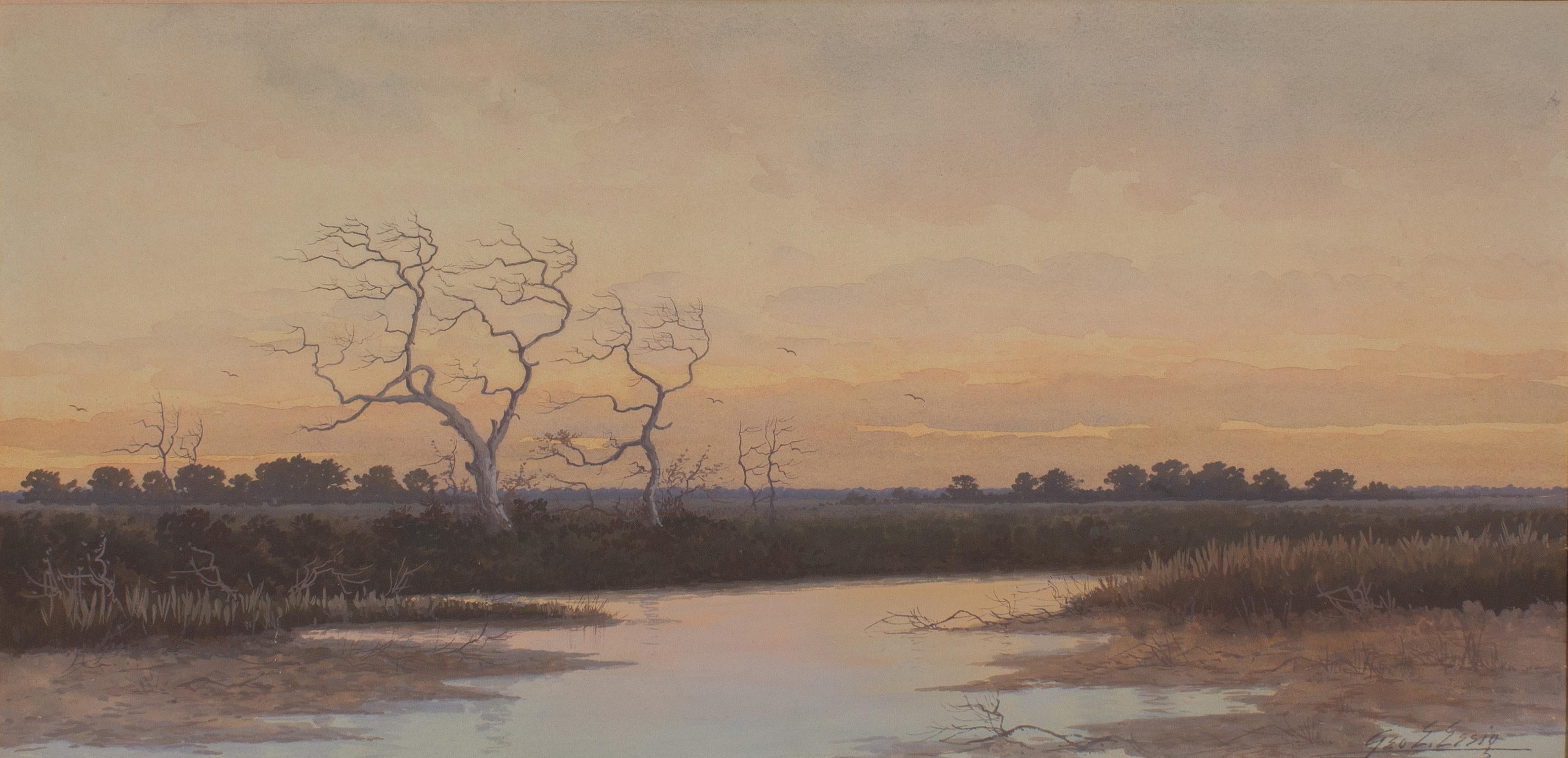 Marais salé du New Jersey Shore, aquarelle du XIXe siècle réalisée par Essig - Art de George Emerick Essig