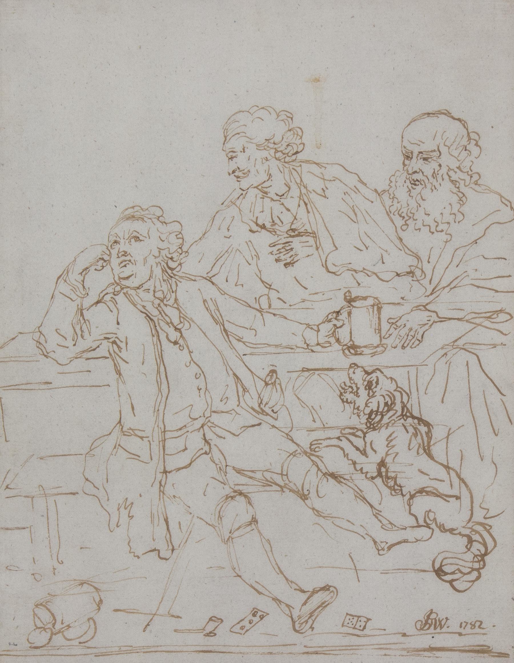 Dibujo del siglo XVIII de una escena de taberna realizado por un German artist