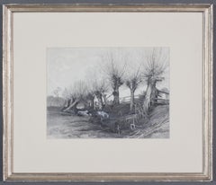 Grisaille Watercolor of Sheep in a Landscape, 1895