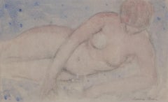 Disegno ad acquerello di un nudo femminile reclinato