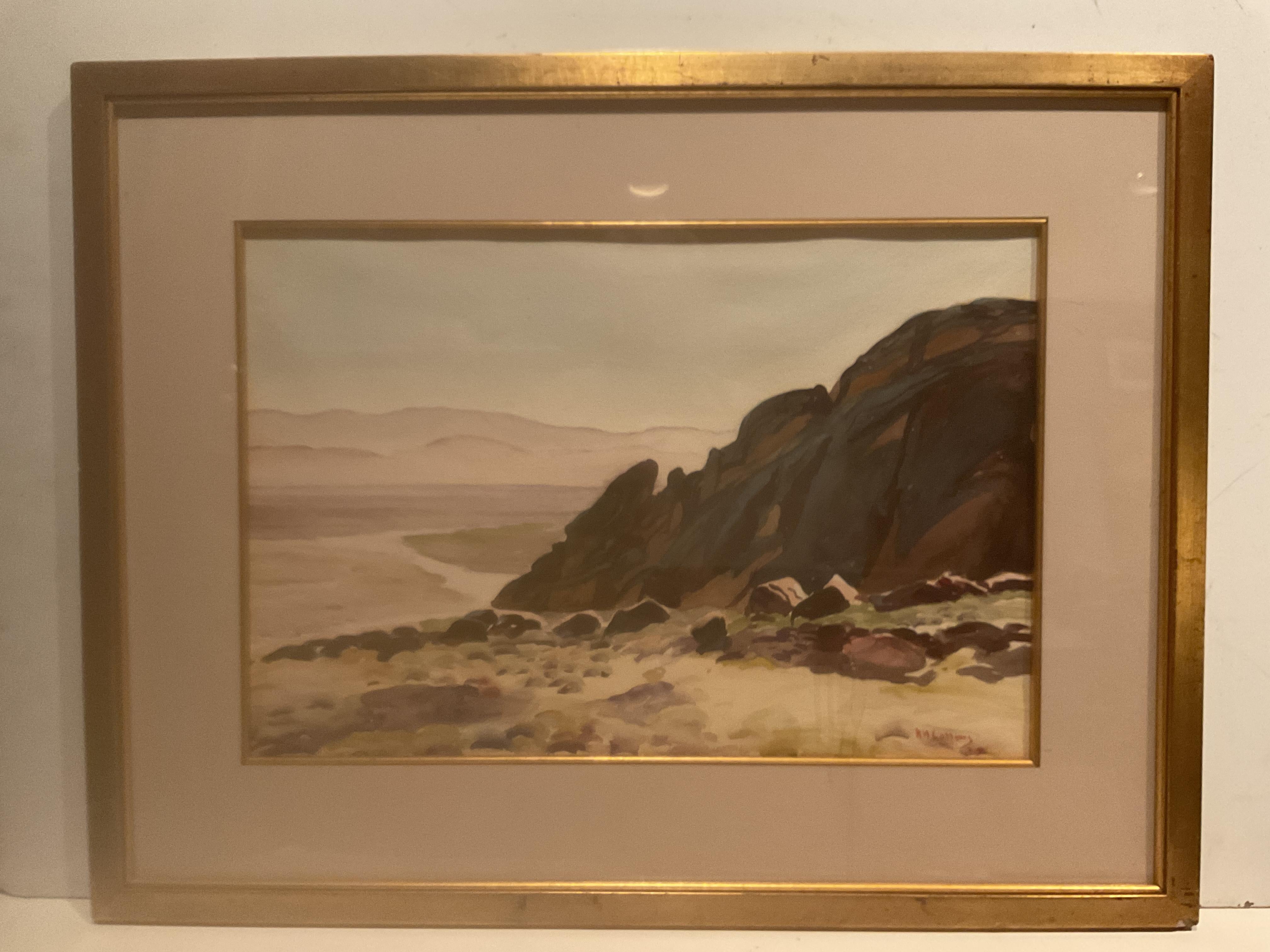 Roy Huse Collins Landscape Art - Vintage Watercolor “Steel Rocks” Palm Springs, California; Roy H. Collins 1929