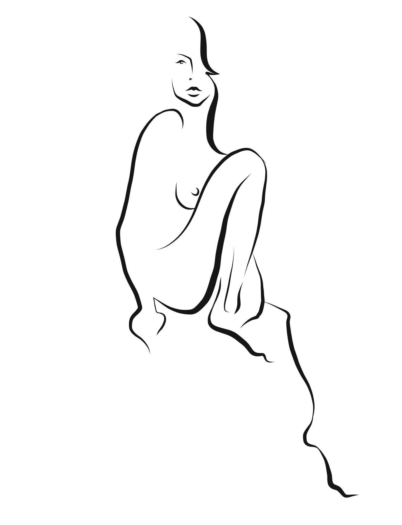 Haiku #20 - Digital Vector Drawing Sitting Female Nude Woman Figure Knee Raised - Art by Michael Binkley