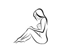 Haiku #21 – Digitale Vector-Zeichnung, sitzende weibliche Aktfigur mit Deckel