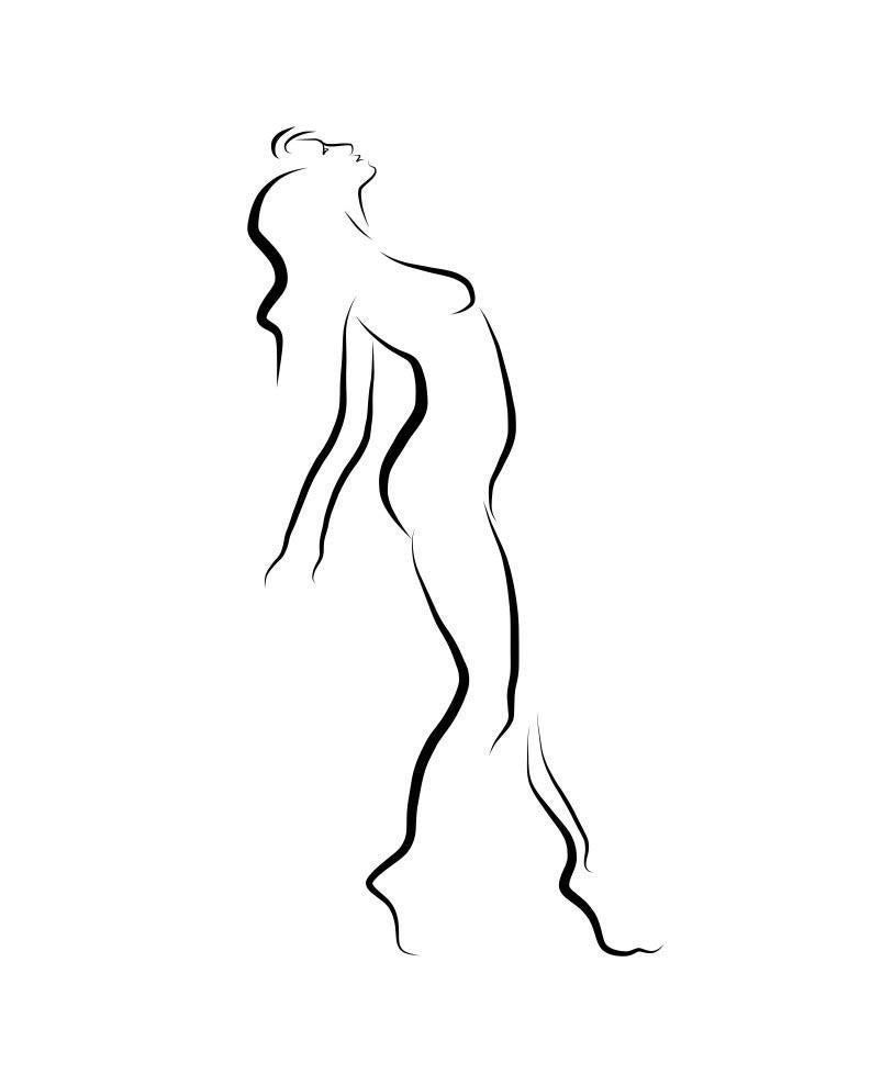 Haiku #27, 1/50 - Digital Vector Drawing Leaning Female Nude Woman Figure Table - Art by Michael Binkley