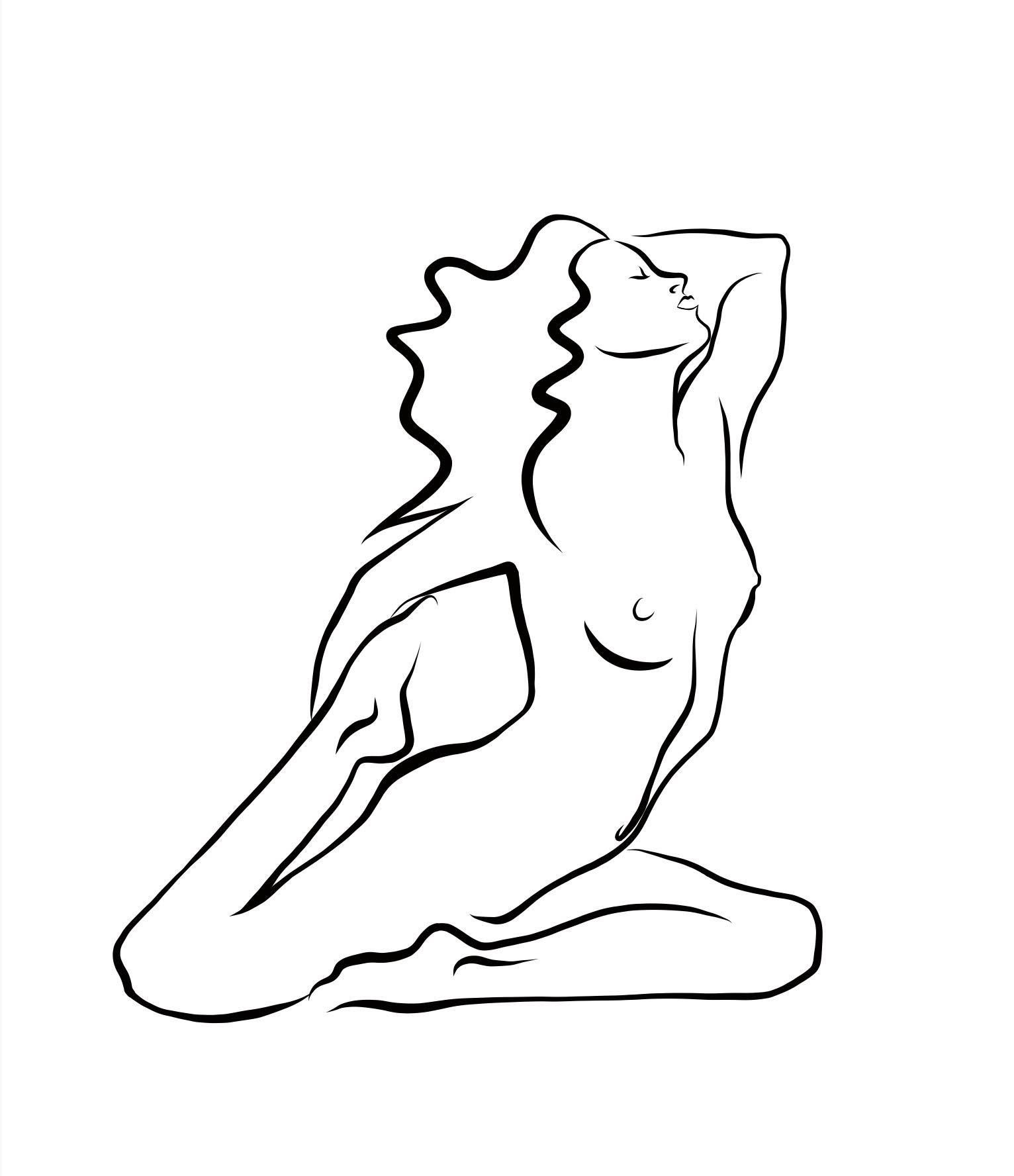 Haiku n° 28 - Dessin numérique représentant une femme nue agenouillée