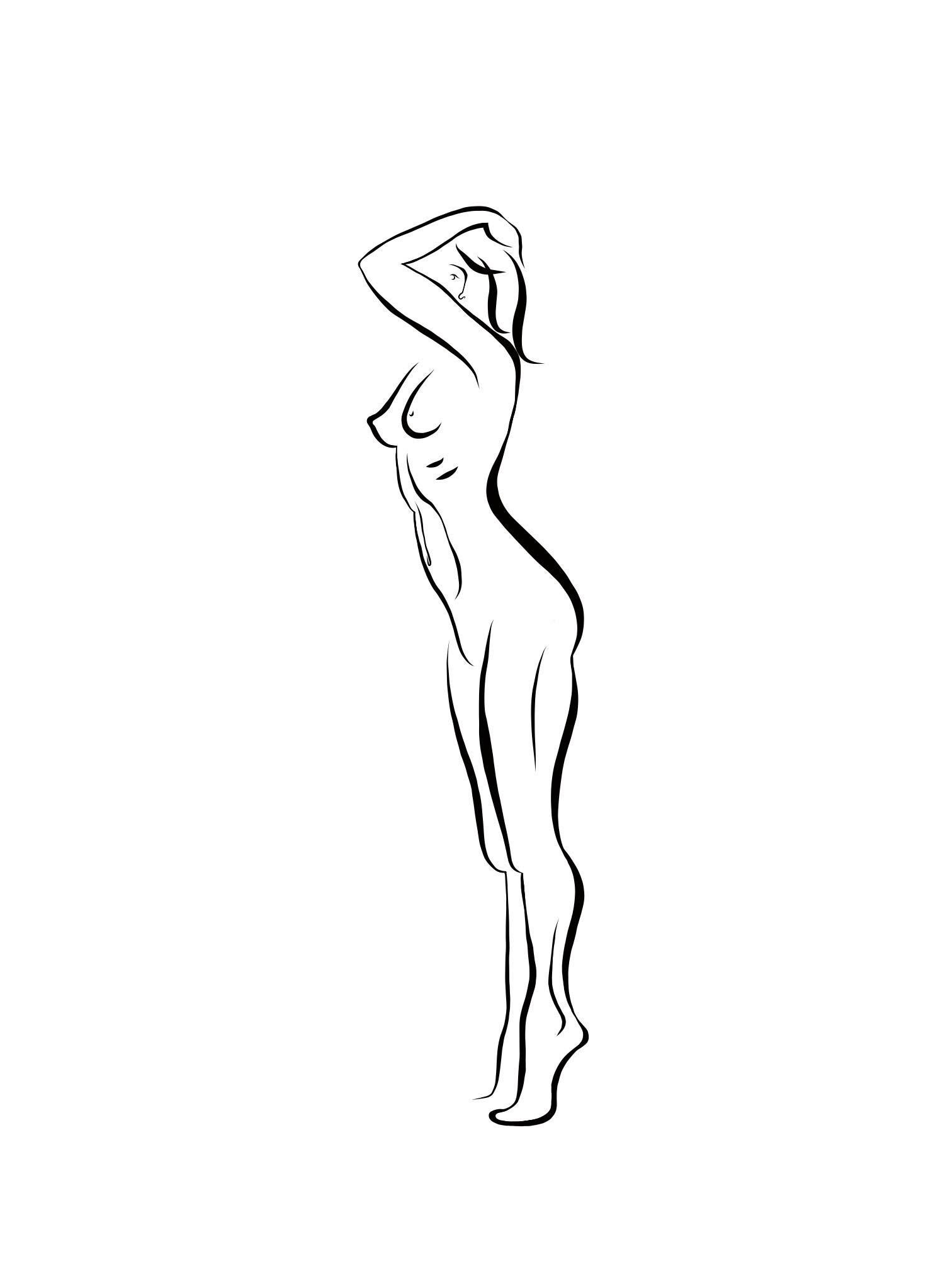 Haiku #29, 1/50 - Digital Vector Drawing Standing Female Nude Woman Figure Tipto - Art by Michael Binkley