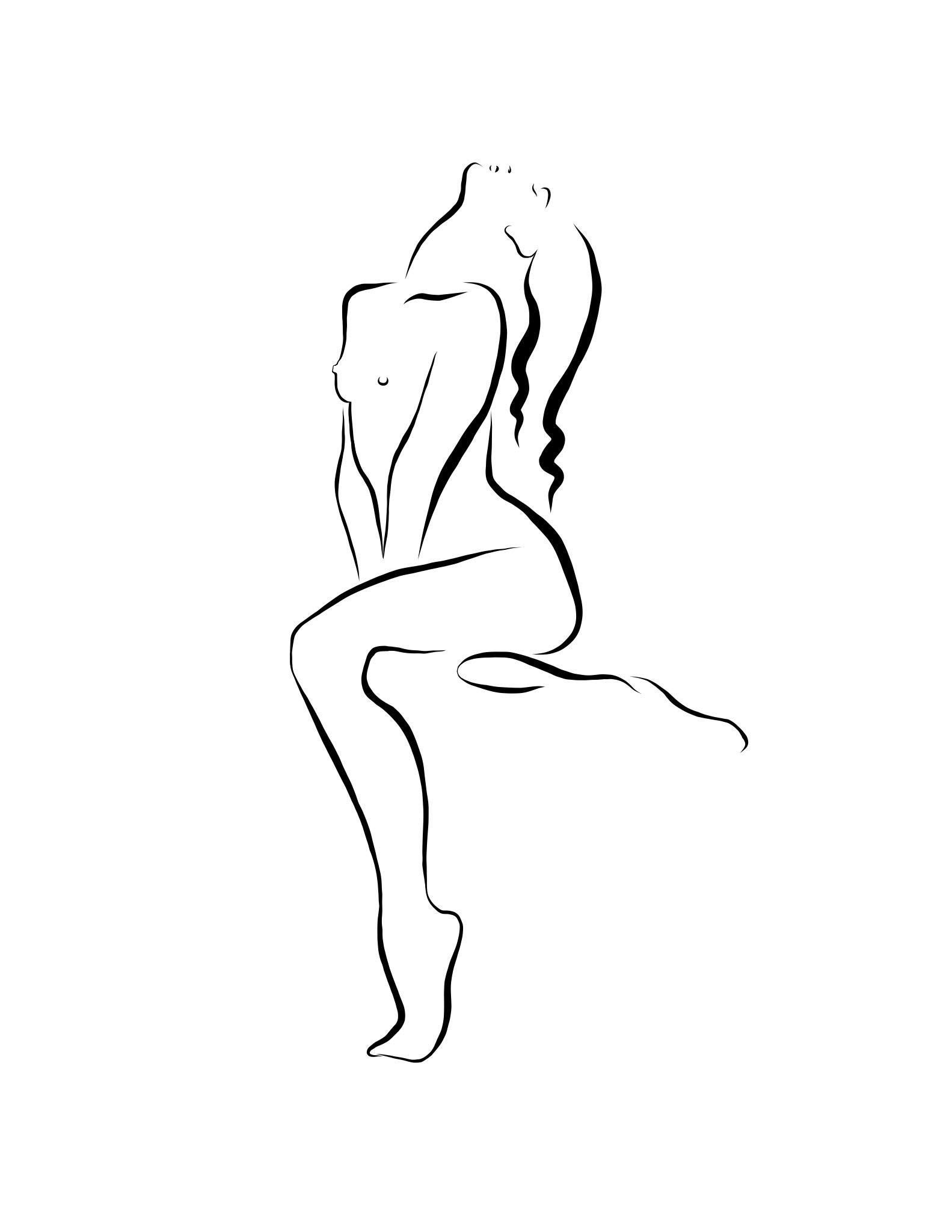 Haiku #31 - Digital Vector Drawing Sitting Female Nude Woman Figure Head Back - Art by Michael Binkley