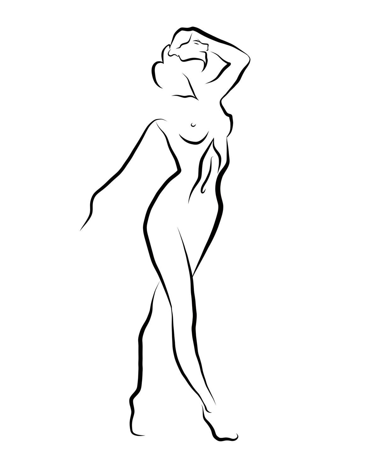 Haiku #33 - Digital Vector Drawing Striding Female Nude Woman Figure Hand Raised - Art by Michael Binkley