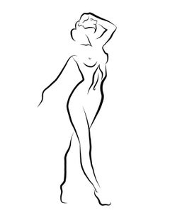 Haiku #33 - Digital Vector Drawing Striding Female Nude Woman Figure Hand Raised