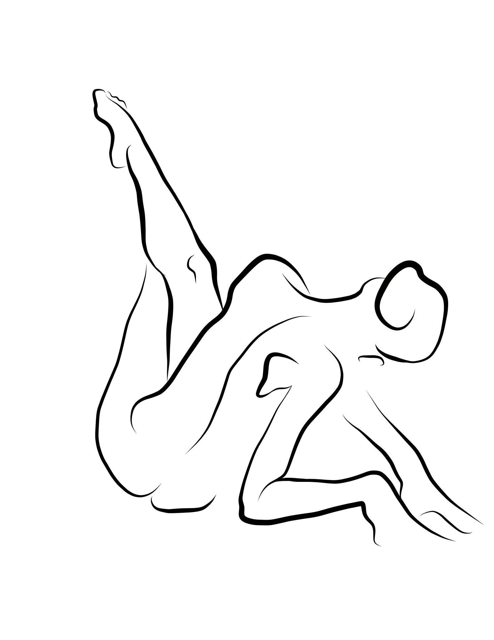 Haiku #37, 1/50 - Digital Vector Drawing Dynamic Pose Seated Female Nude Woman F - Art by Michael Binkley