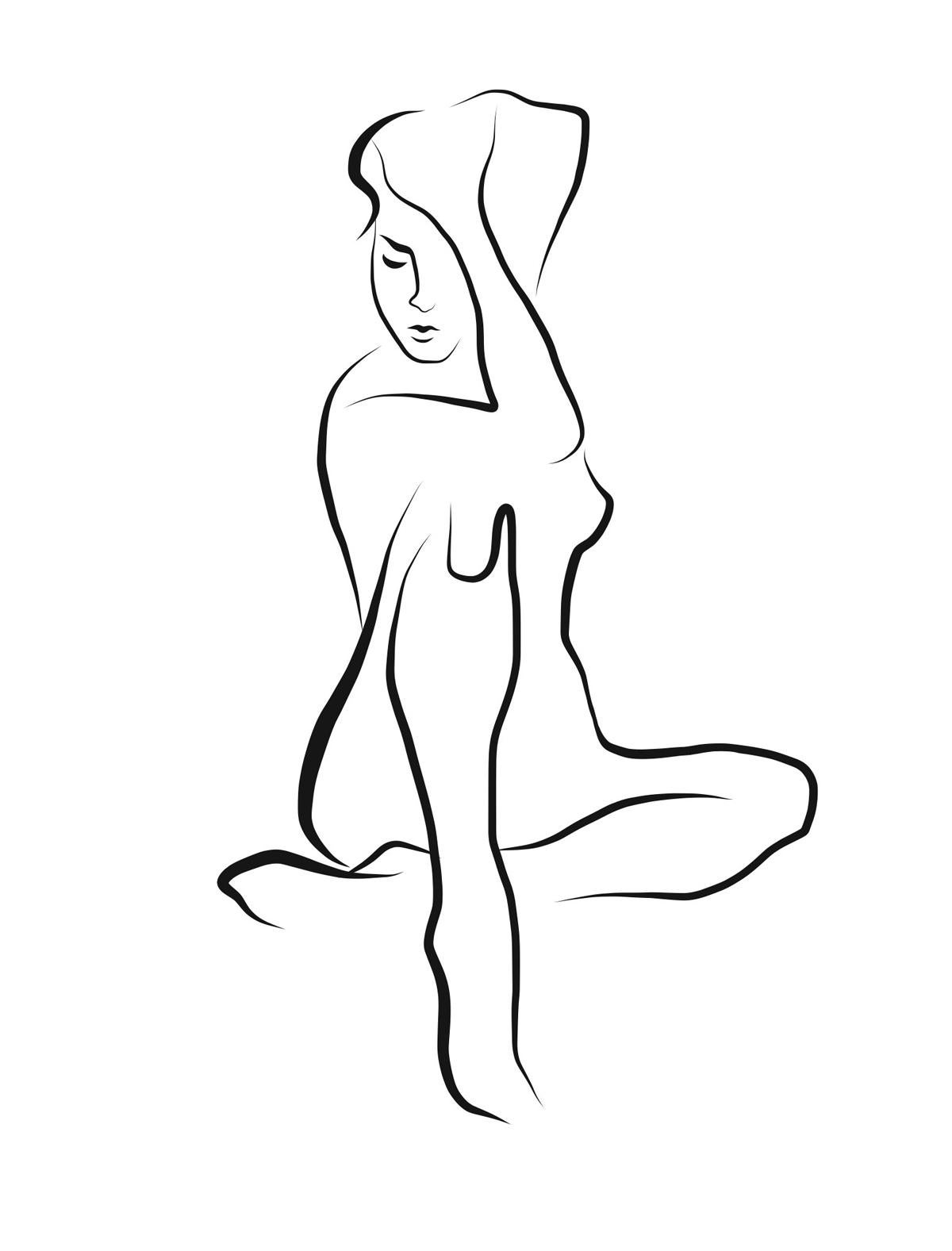 Haiku #41 - Digital Vector Drawing Sitting Female Nude Woman Figure Deep Thought