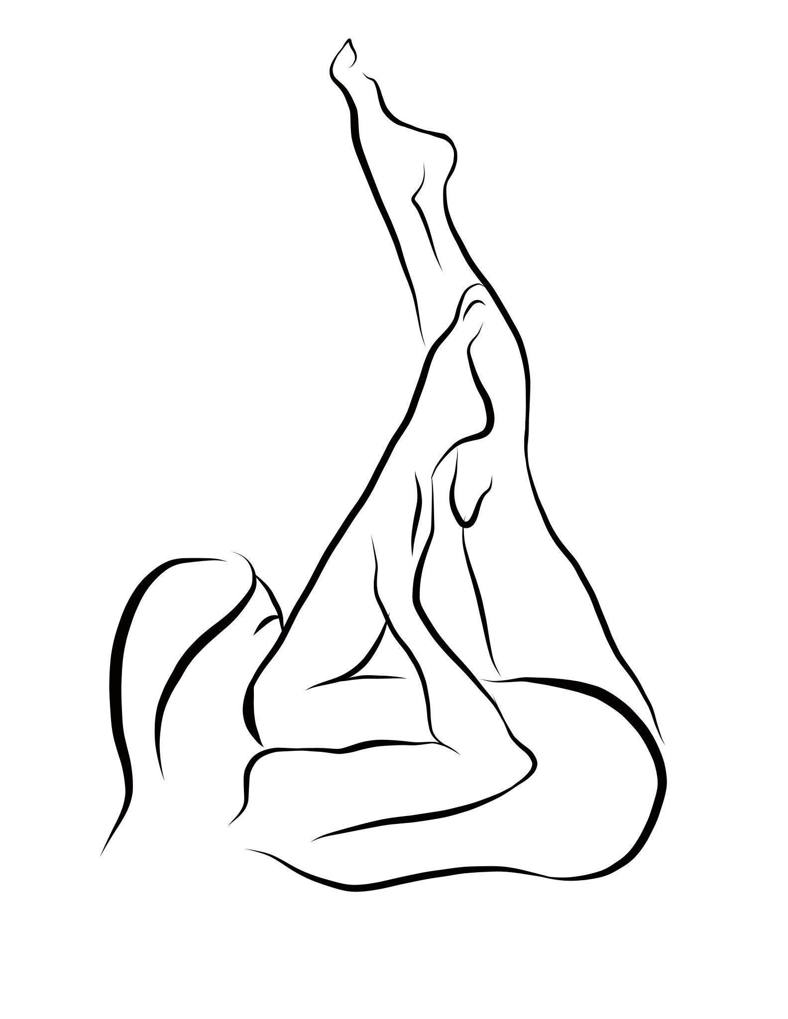 Haiku #42 – Digitale Vector-Zeichnung einer weiblichen Aktfigur auf dem Rücken, Stretching