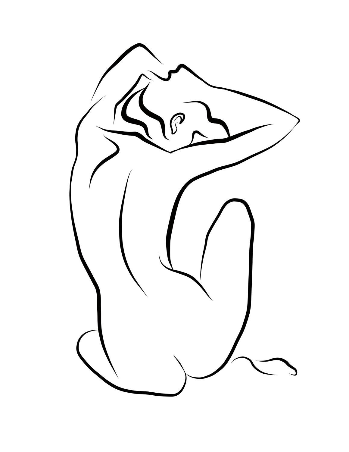 Haiku #43 - Digital Vector Drawing Seated Female Nude Woman Figure from Behind