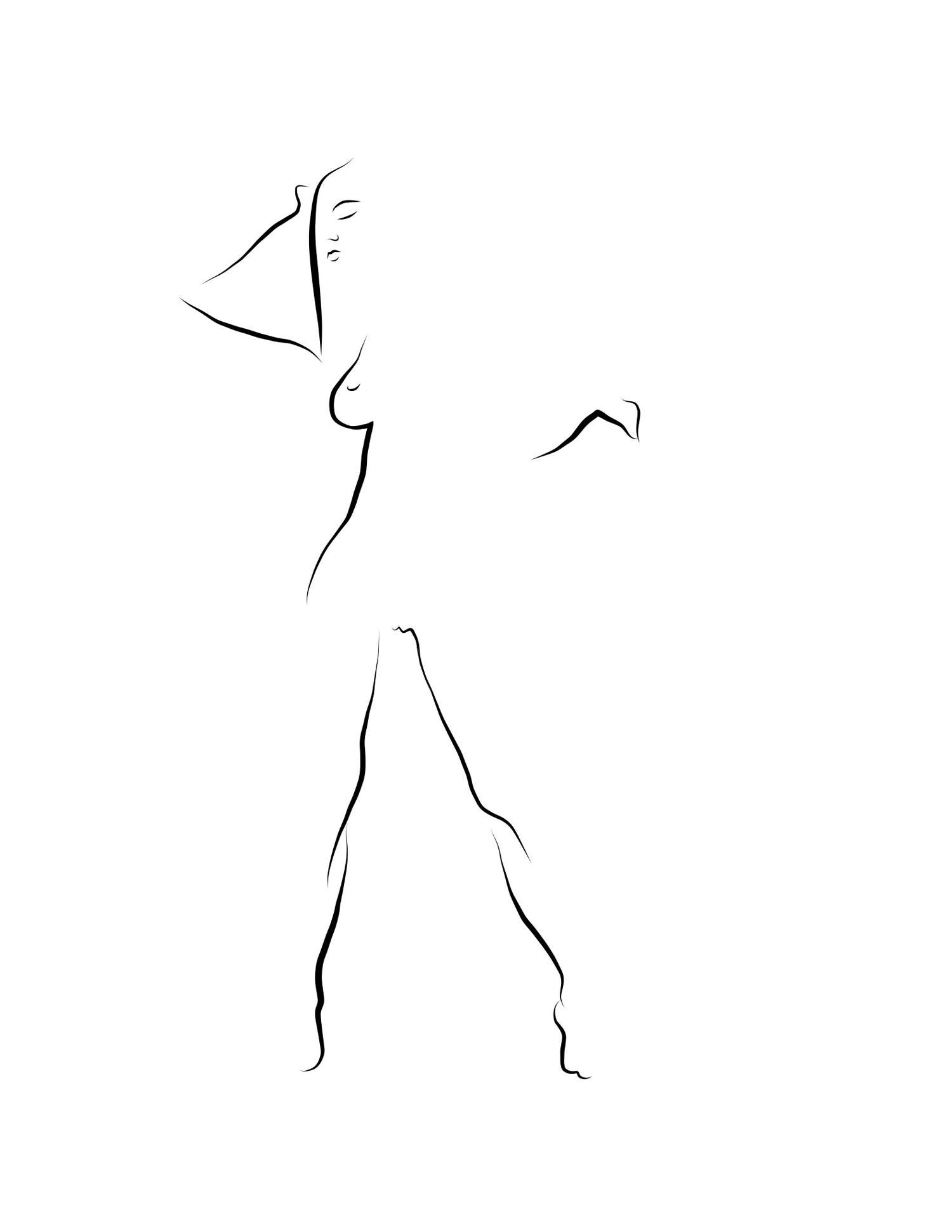 Haiku n° 50 - Dessin numérique représentant une femme nue debout, représentant un appareil photo