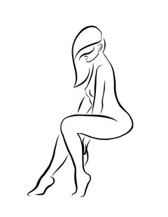 Haiku #53 - Digital Vector Drawing Seated Female Nude Woman Figure Tousled Hair