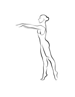 Haiku #61 - Digital Vector Drawing B&W Female Woman Figure Nude Standing Tiptoe