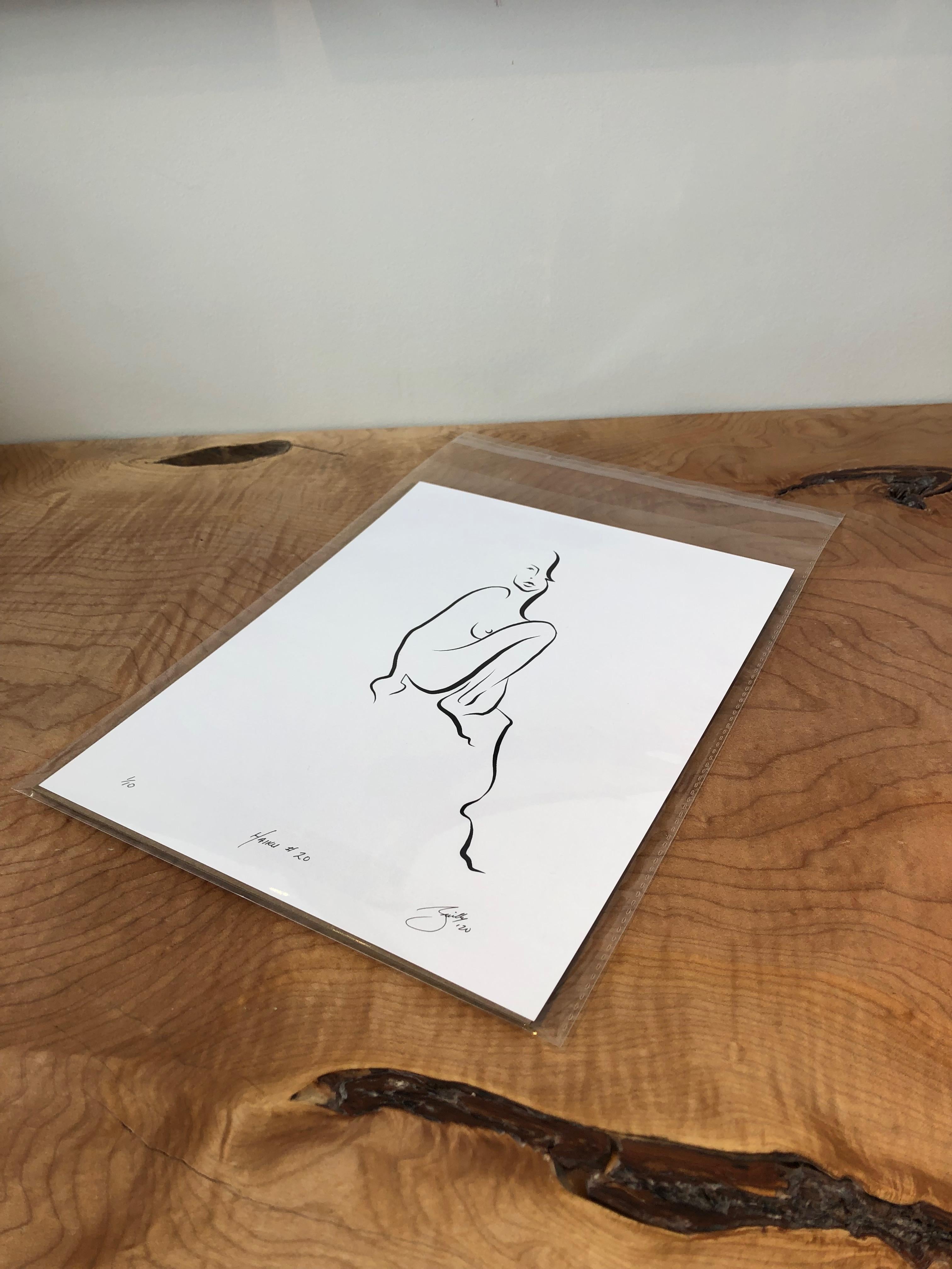 Haiku #20, 1/50 - Digital Vector Drawing Sitting Female Nude Woman Figure Knee  - Contemporary Art by Michael Binkley