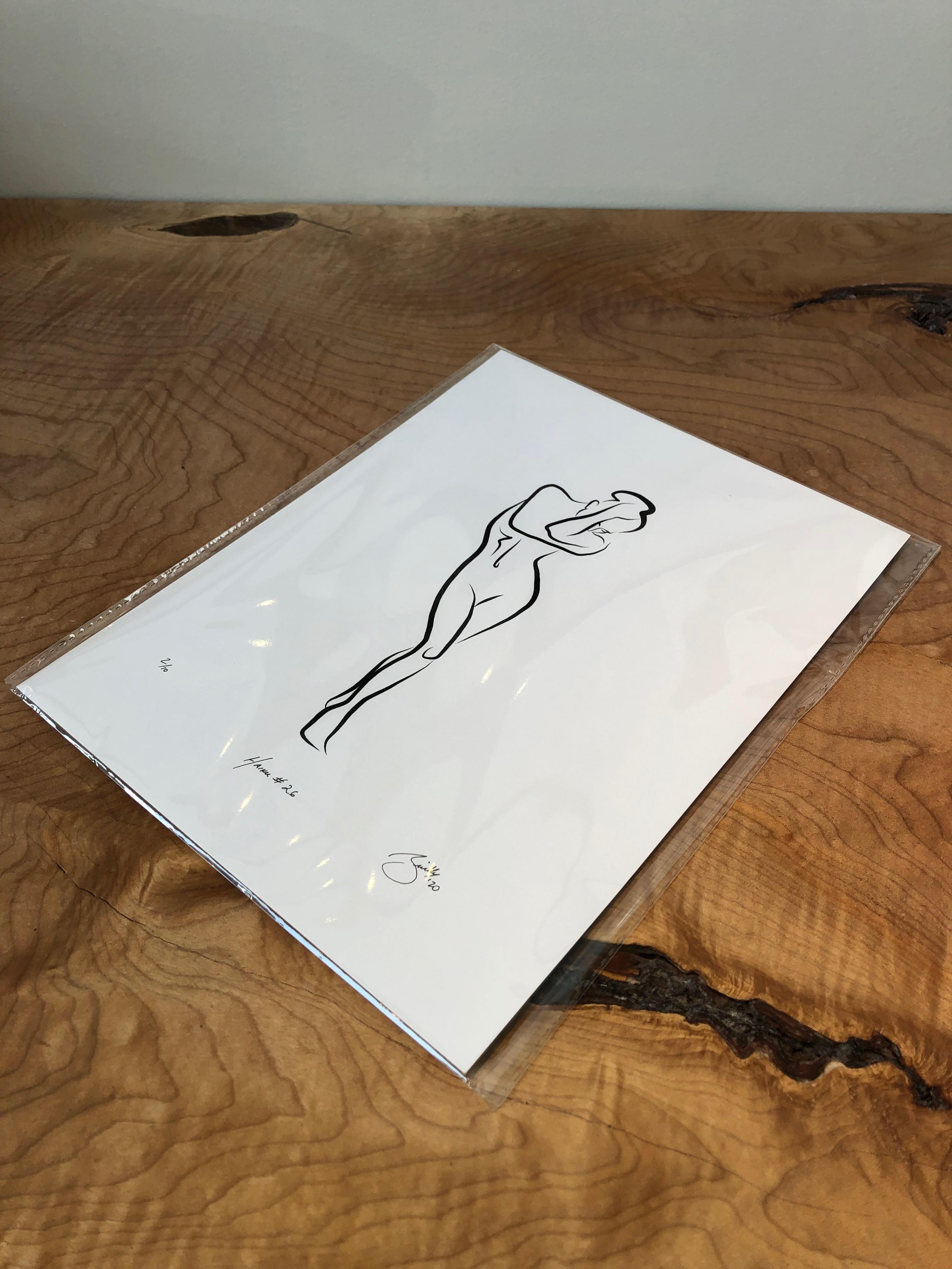Haiku #26, 1/50 - Digital Vector Drawing Shy Standing Female Nude Woman Figure - Contemporary Art by Michael Binkley