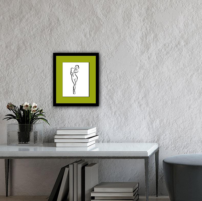 Haiku #26 - Digital Vector Drawing Shy Standing Female Nude Woman Figure For Sale 1