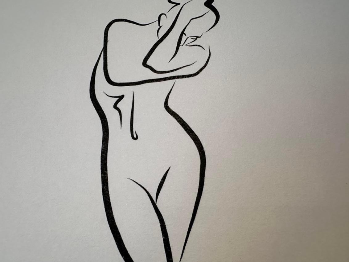 Haiku #26 - Digital Vector Drawing Shy Standing Female Nude Woman Figure For Sale 5