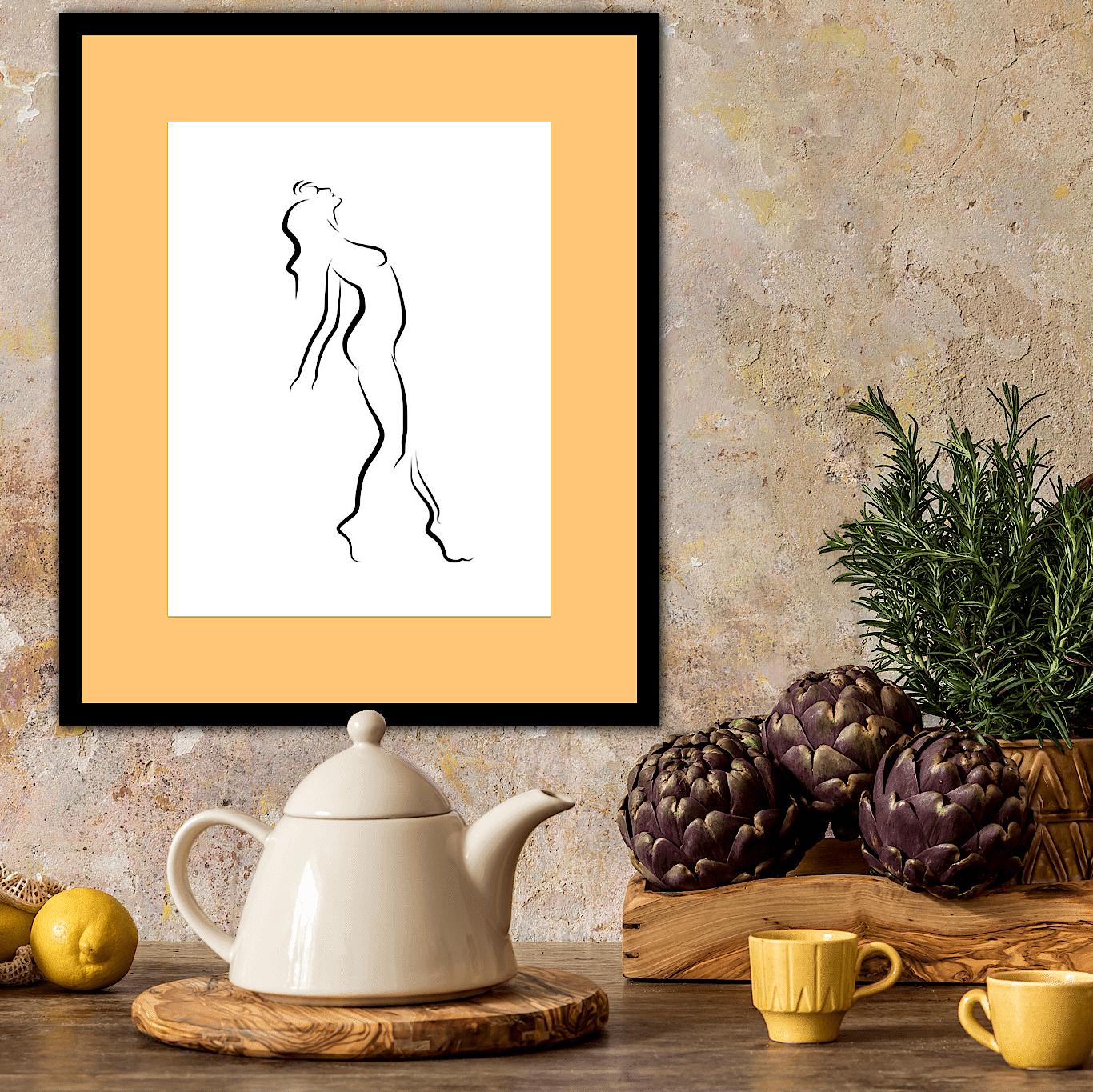 Haiku #27 - Digital Vector Drawing Leaning Female Nude Woman Figure on Table

This is a limited edition (50) digital black & white print of a standing female nude, executed in 17 vector lines. It is part of a series called Haiku, after the style of