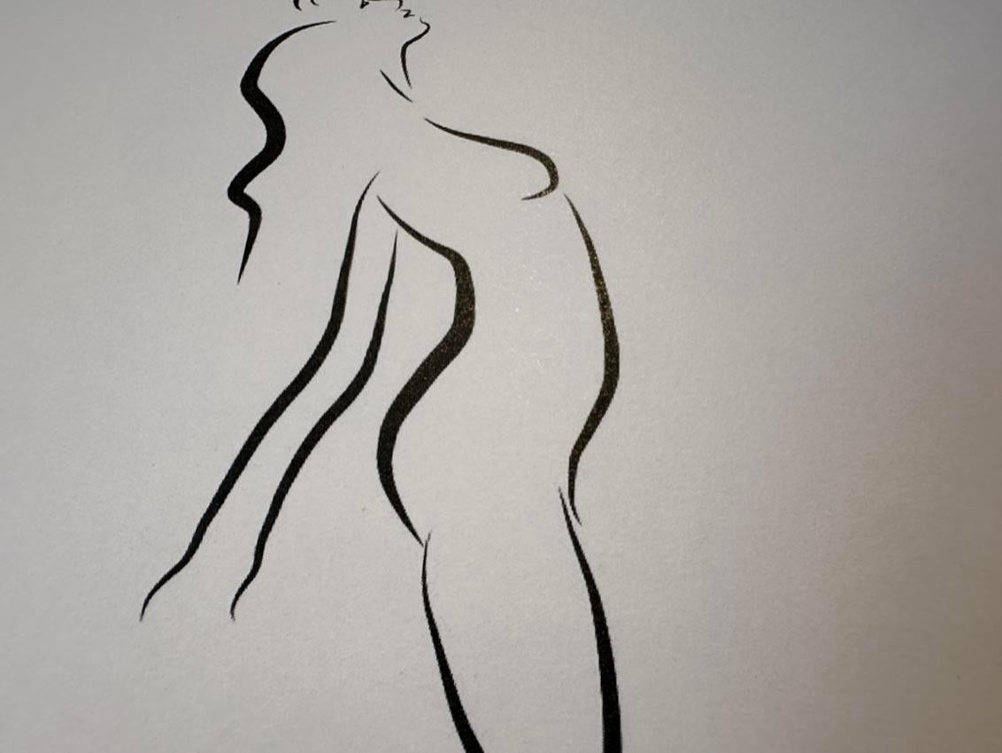 Haiku #27 - Digital Vector Drawing Leaning Female Nude Woman Figure on Table For Sale 5