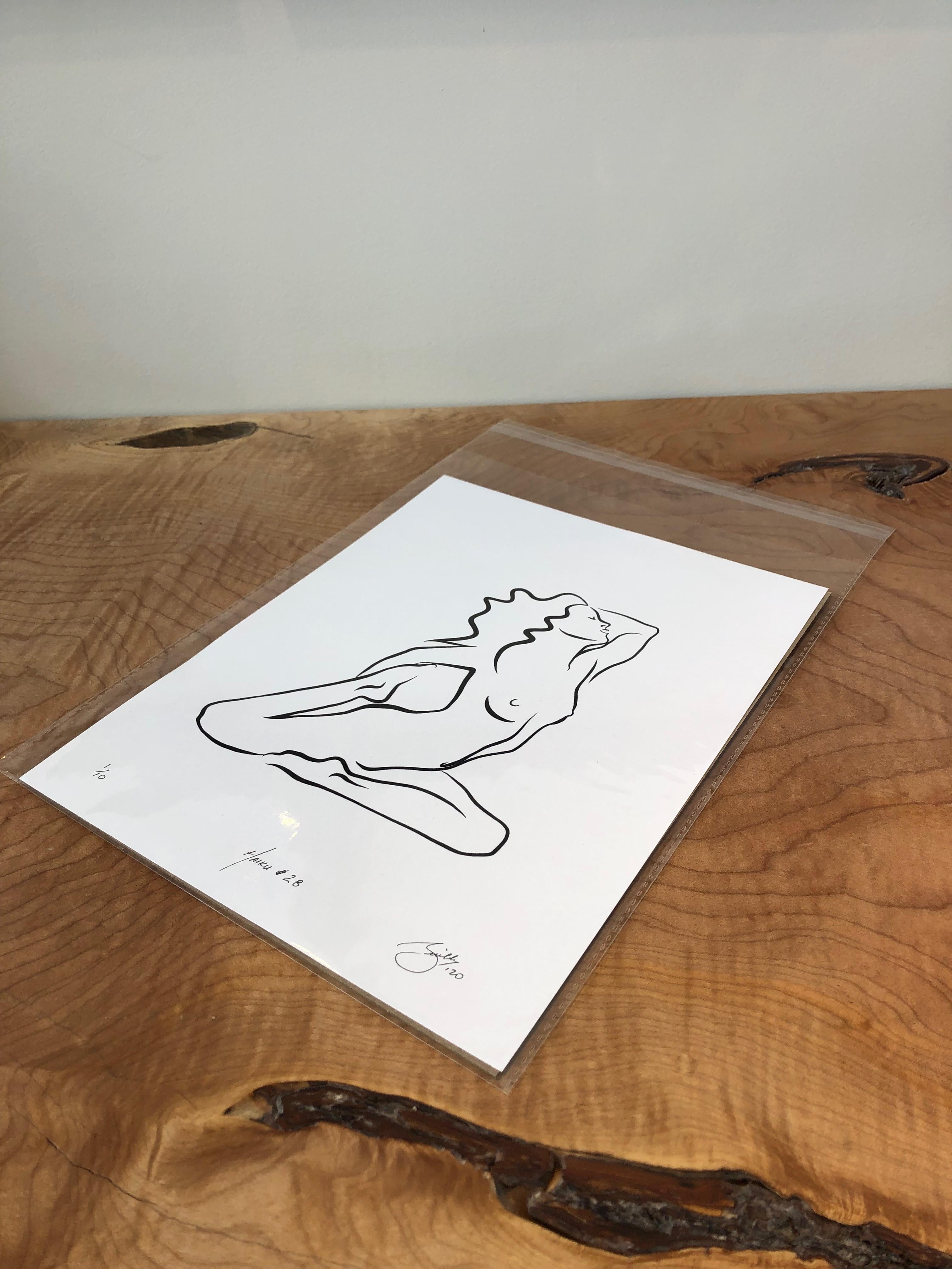Haiku #28, 1/50 - Digital Vector Drawing Kneeling Female Nude Woman Figure - Contemporary Art by Michael Binkley