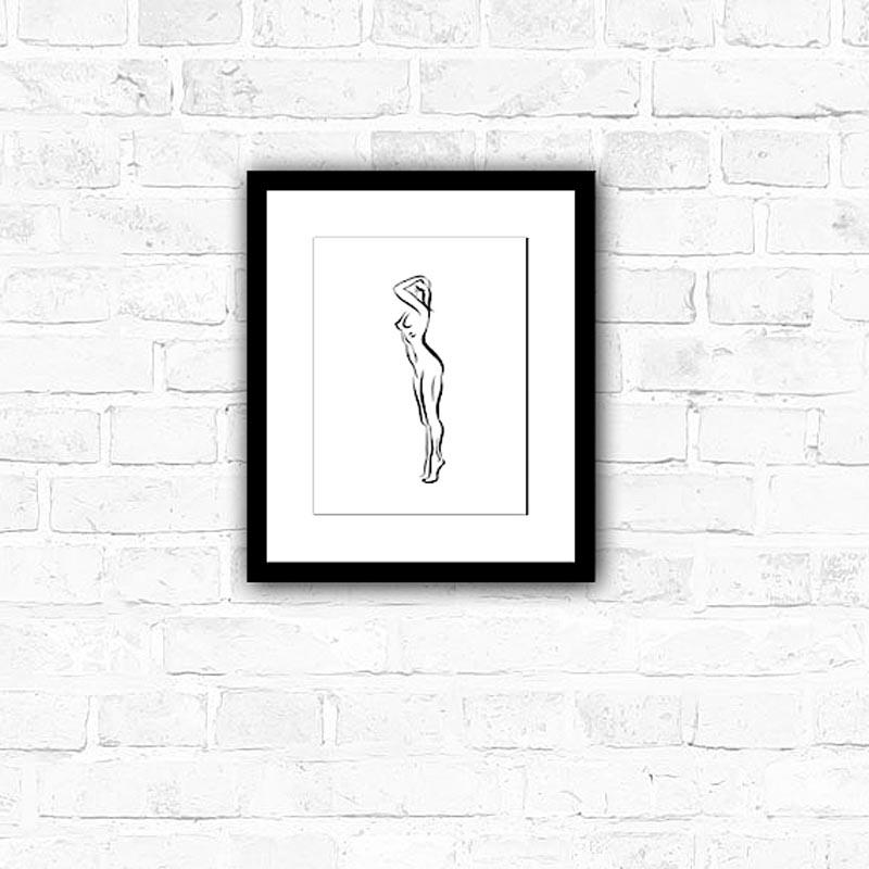 Haiku #29, 1/50 - Digital Vector Drawing Standing Female Nude Woman Figure Tipto

This is a limited edition (50) digital black & white print of a standing female nude, executed in 17 vector lines. It is part of a series called Haiku, after the style