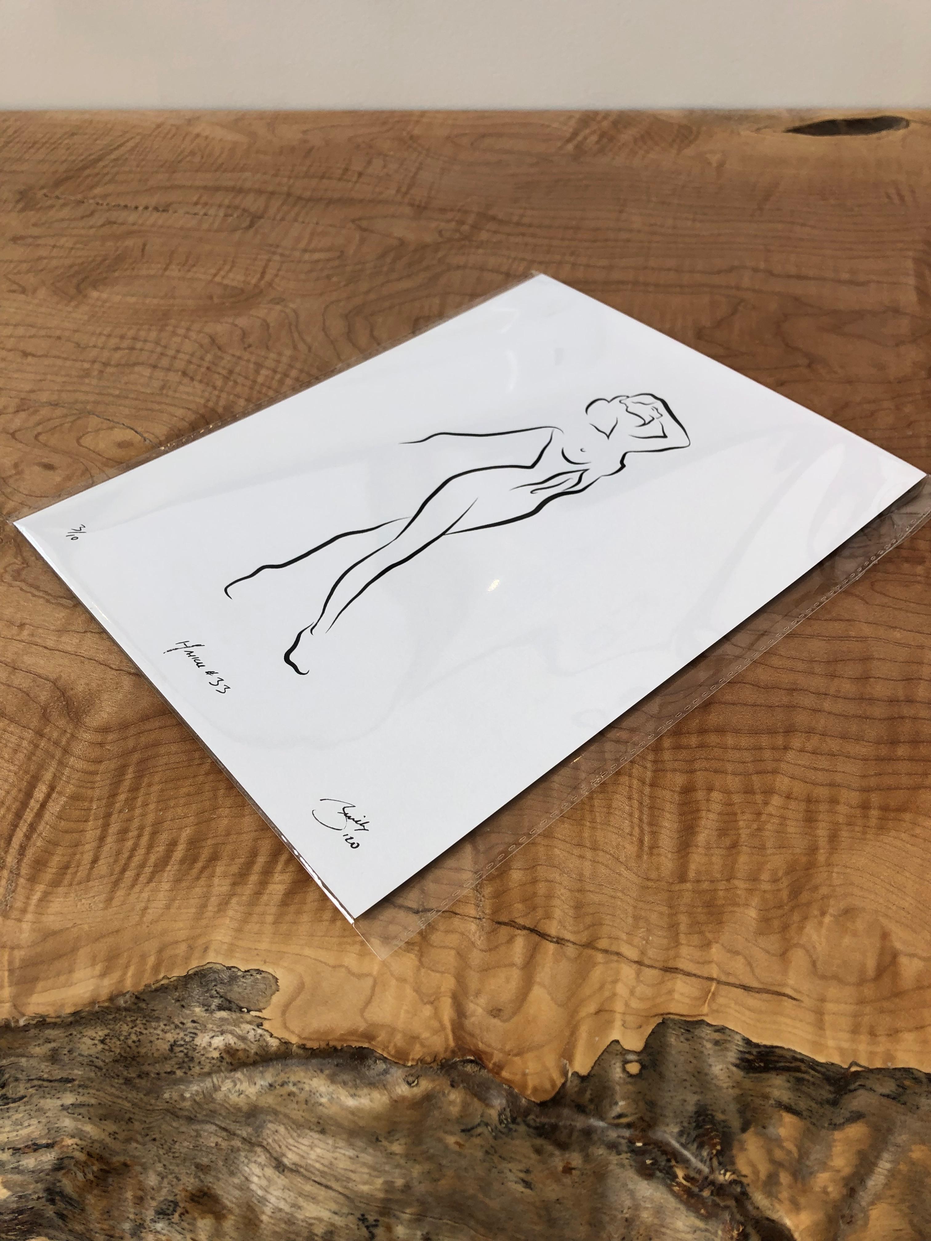 Haiku #33 - Digital Vector Drawing Striding Female Nude Woman Figure Hand Raised - Contemporary Art by Michael Binkley