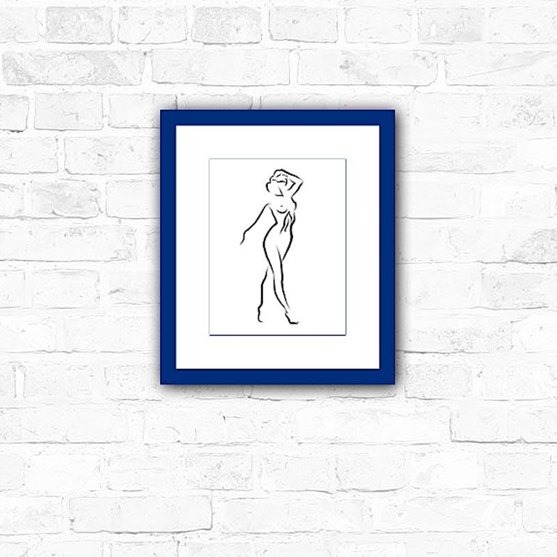 Haiku #33 - Digital Vector Drawing Striding Female Nude Woman Figure Hand Raised For Sale 1