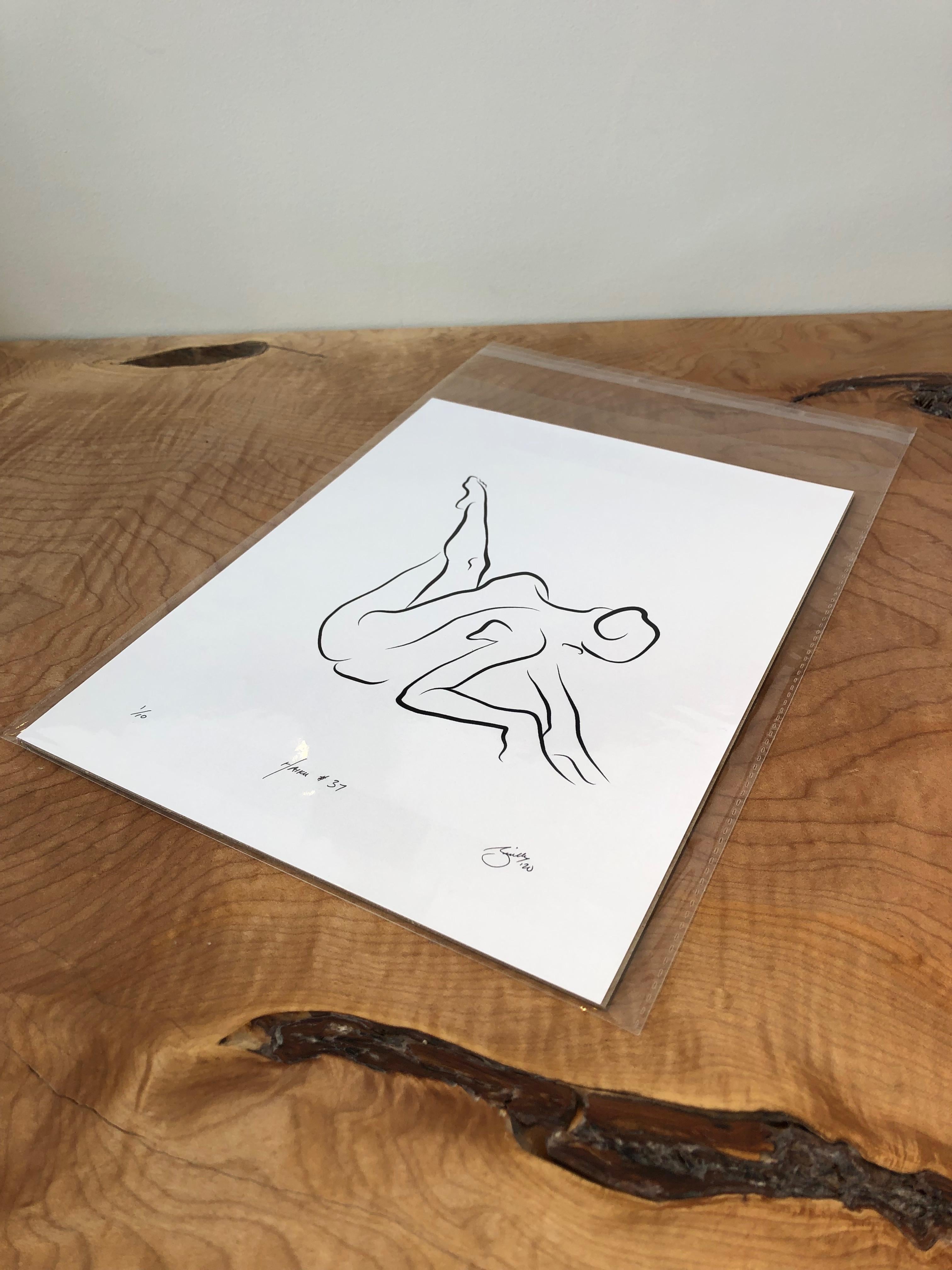 Haiku #37, 1/50 - Digital Vector Drawing Dynamic Pose Seated Female Nude Woman F - Contemporary Art by Michael Binkley