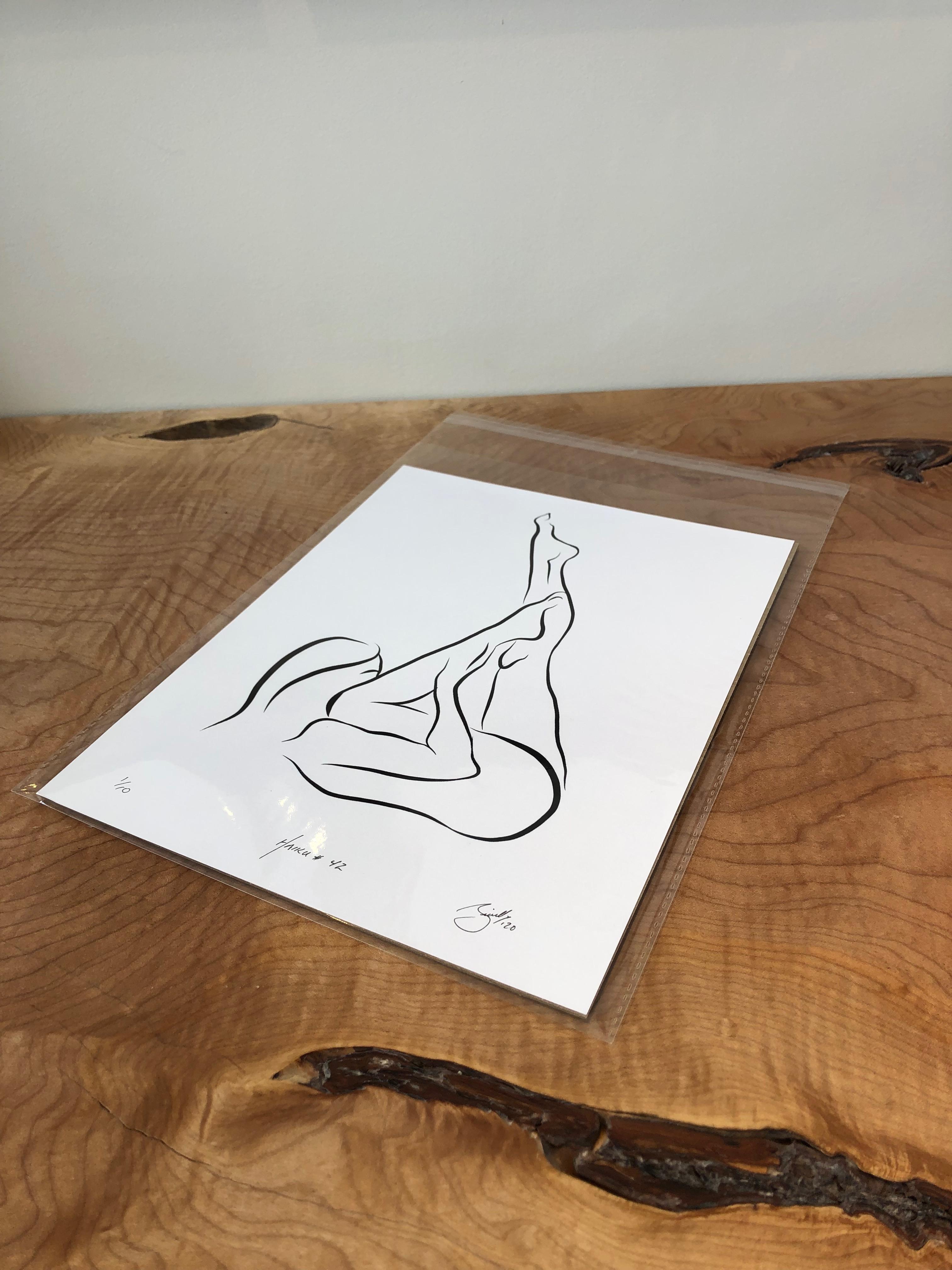 Haiku #42 - Digital Vector Drawing Female Nude Woman Figure On Back Stretching - Contemporary Art by Michael Binkley