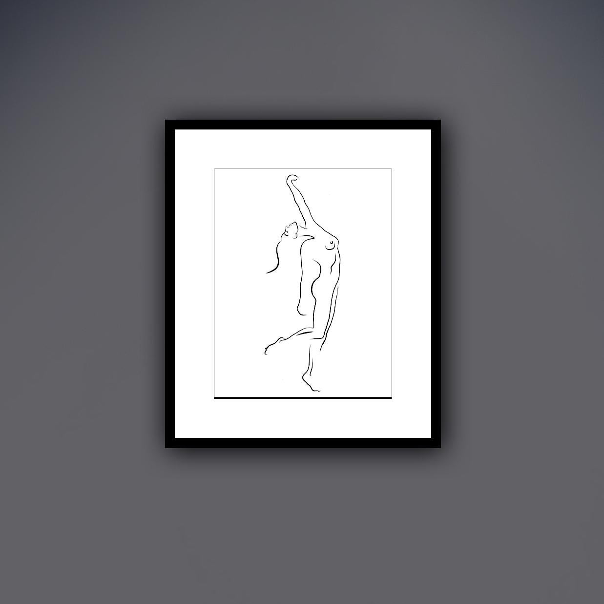 Haiku #44 - Digital Vector Drawing Dancing Female Nude Woman Figure Head Back

Il s'agit d'une édition limitée  (50) impression numérique en noir et blanc d'un nu féminin debout, exécutée en 17 lignes vectorielles. Il fait partie d'une série appelée