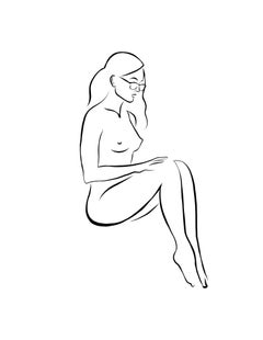 Haiku #52 - Digital Vector Drawing Seated Female Nude Woman Figure Glasses