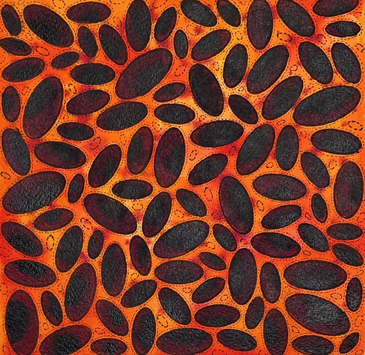 Shanthi Chandrasekar Abstract Drawing – Schwarze Löcher und Wormholes – Rot- Orange