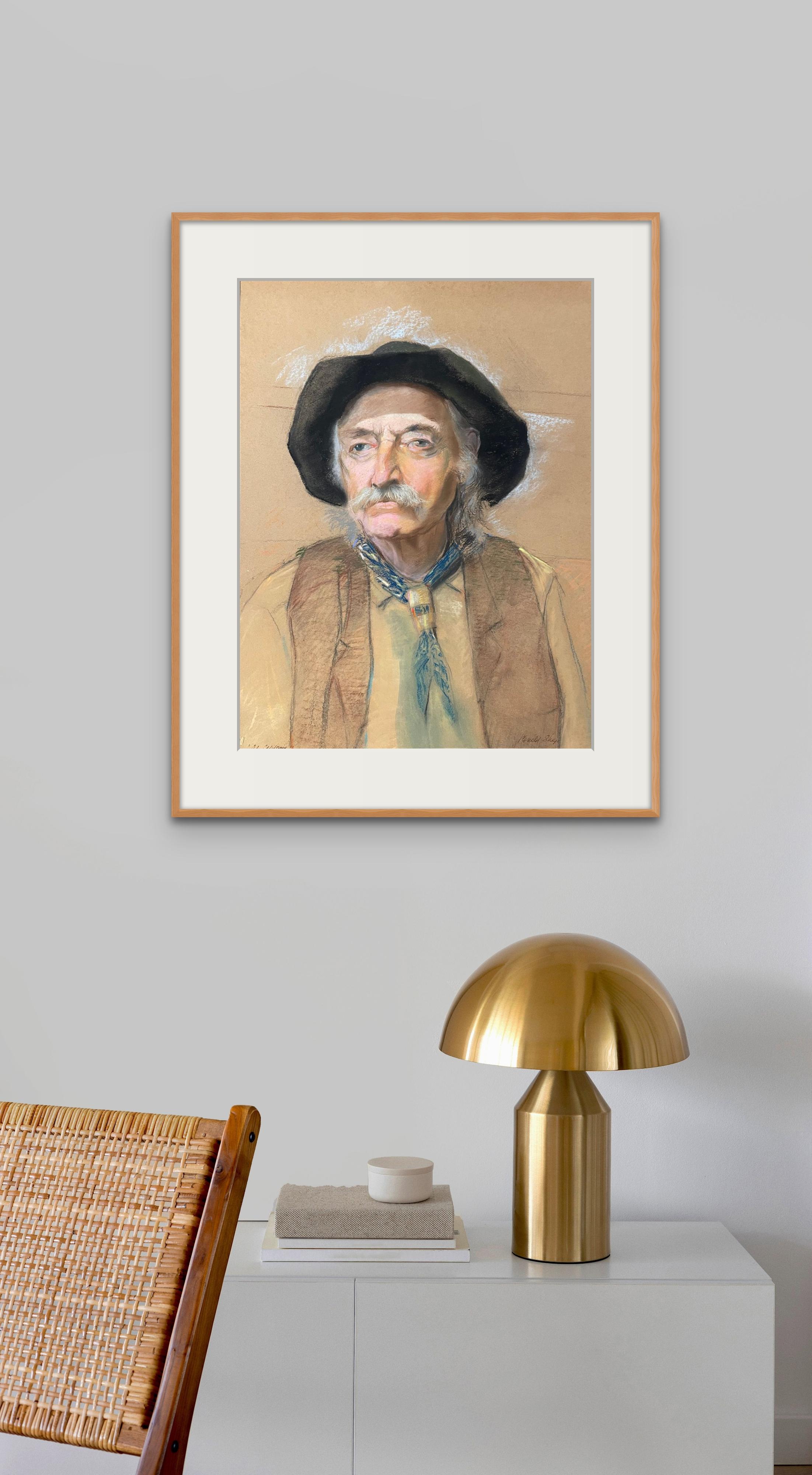 original Ronald Shap oil pastel character portrait - Ol' California  For Sale 4