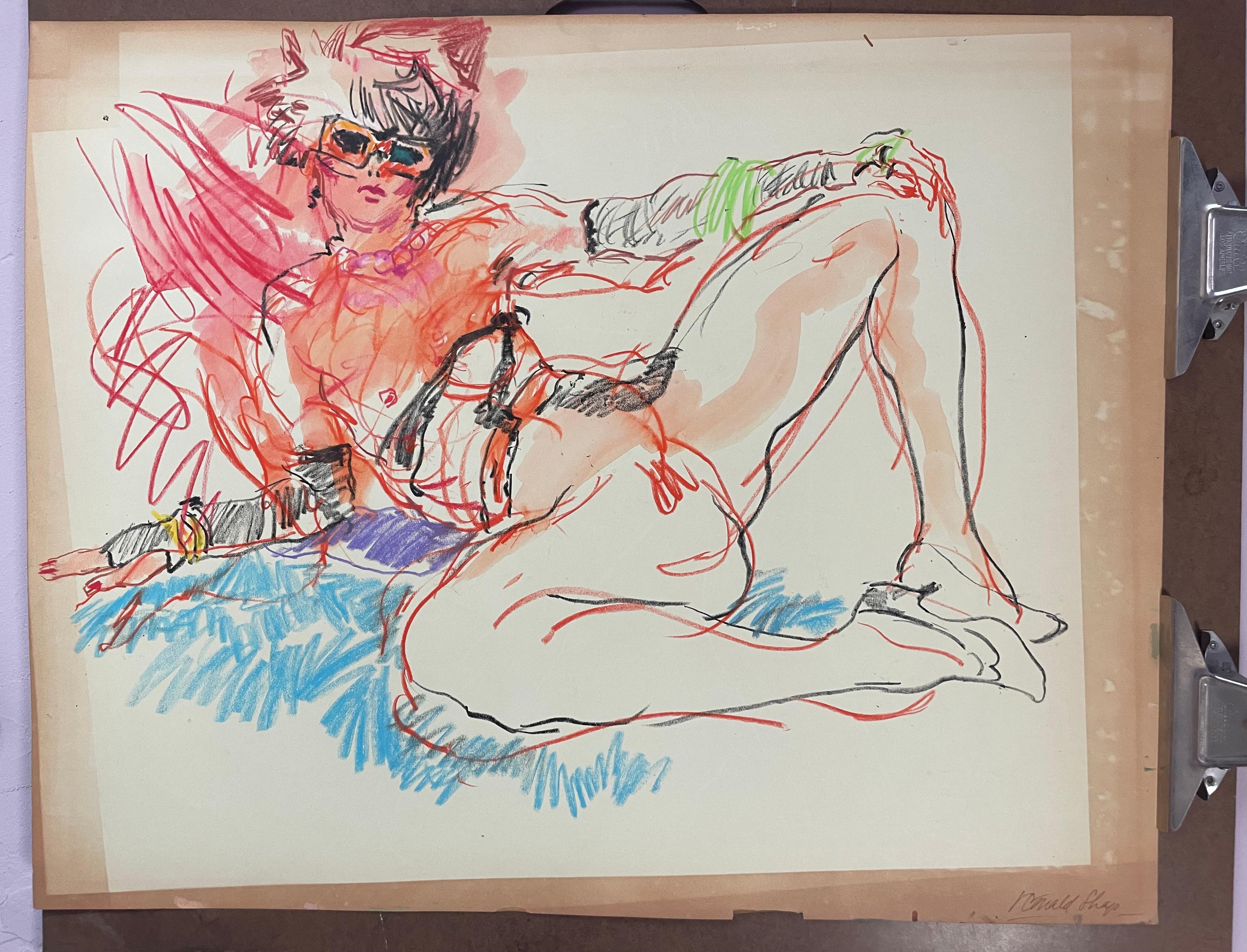 Original Ronald Shap figure drawing, signed For Sale 12