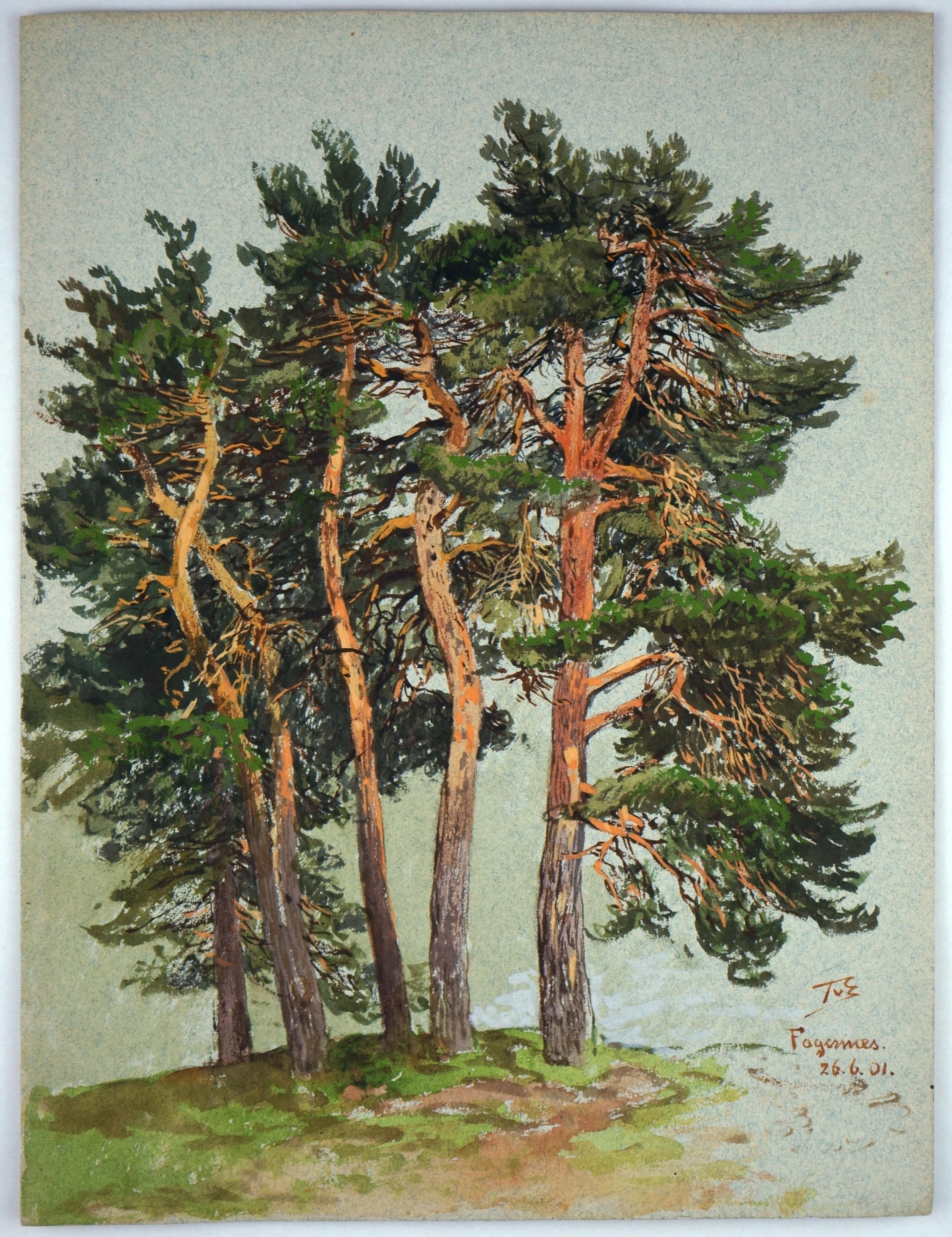 Themistokles von Eckenbrecher Figurative Art - Norwegian Pine Grove - The inner glow of the trees -