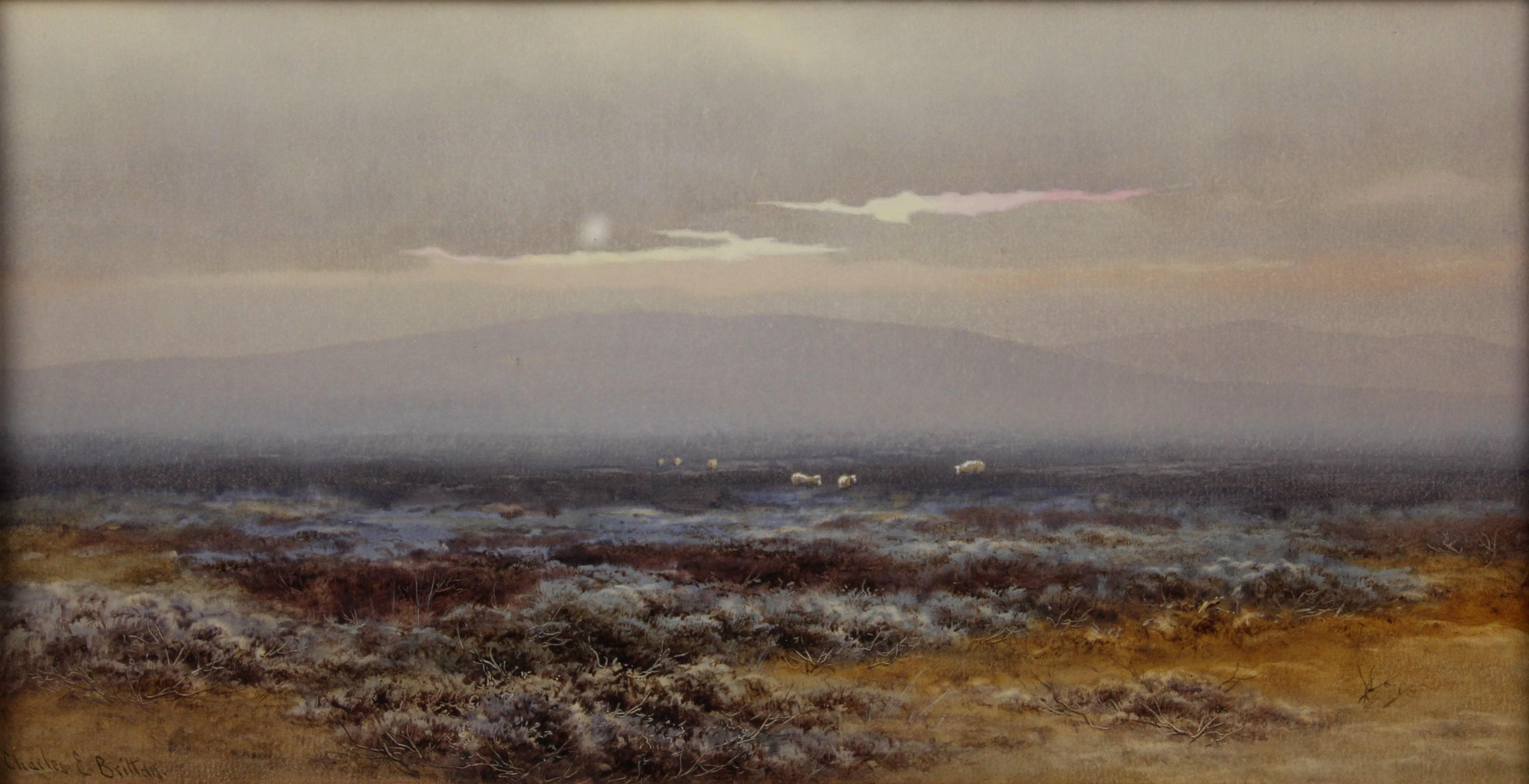 Charles Edward Brittan Landscape Art – Hochmoorland-Landschaft im Nebel – Die Welt als transzendentes Phänomen –